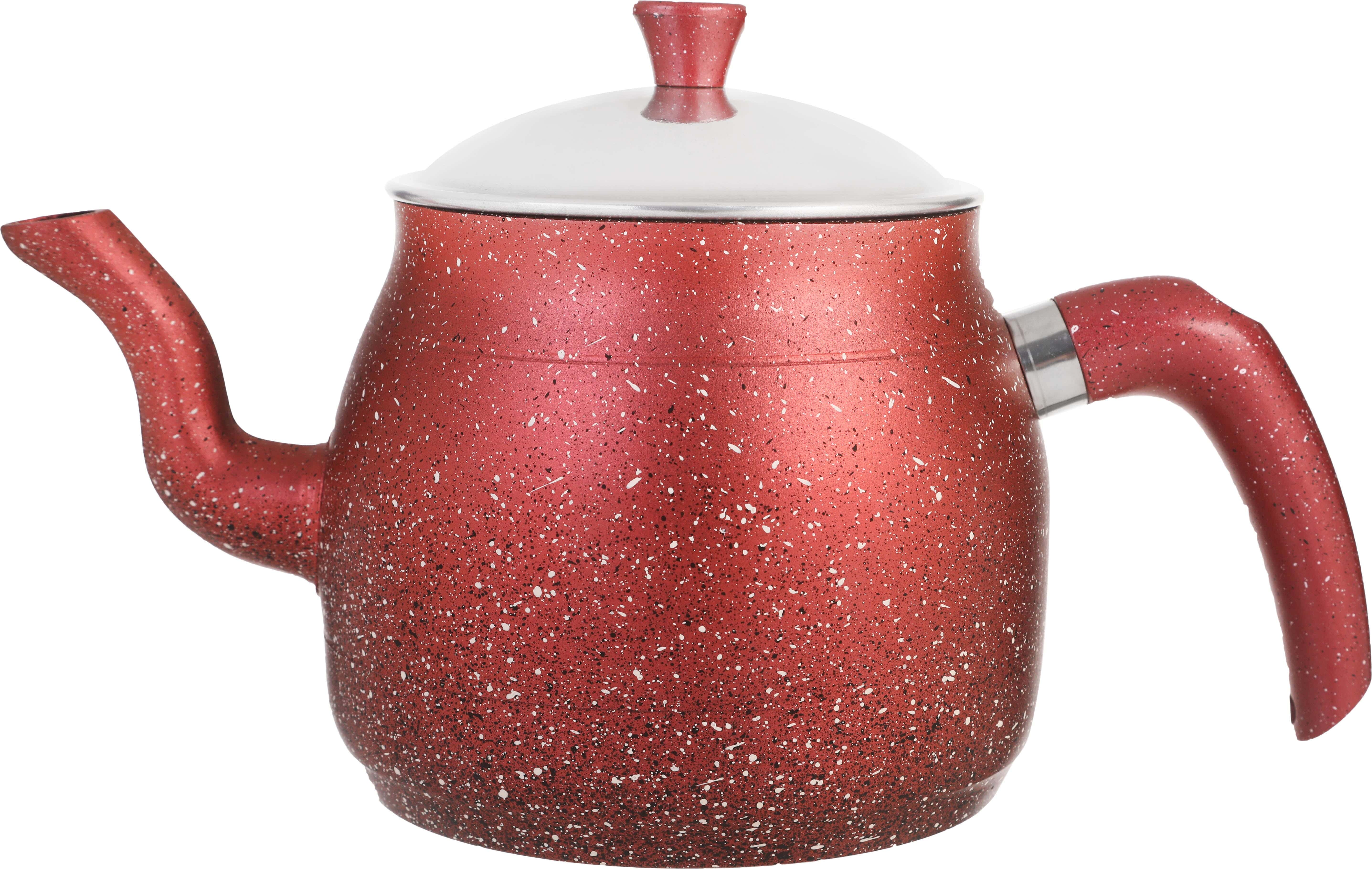 Villa Granite-Shaped Aluminum Teapot with Bakelite Handle, 2 Liters - Red