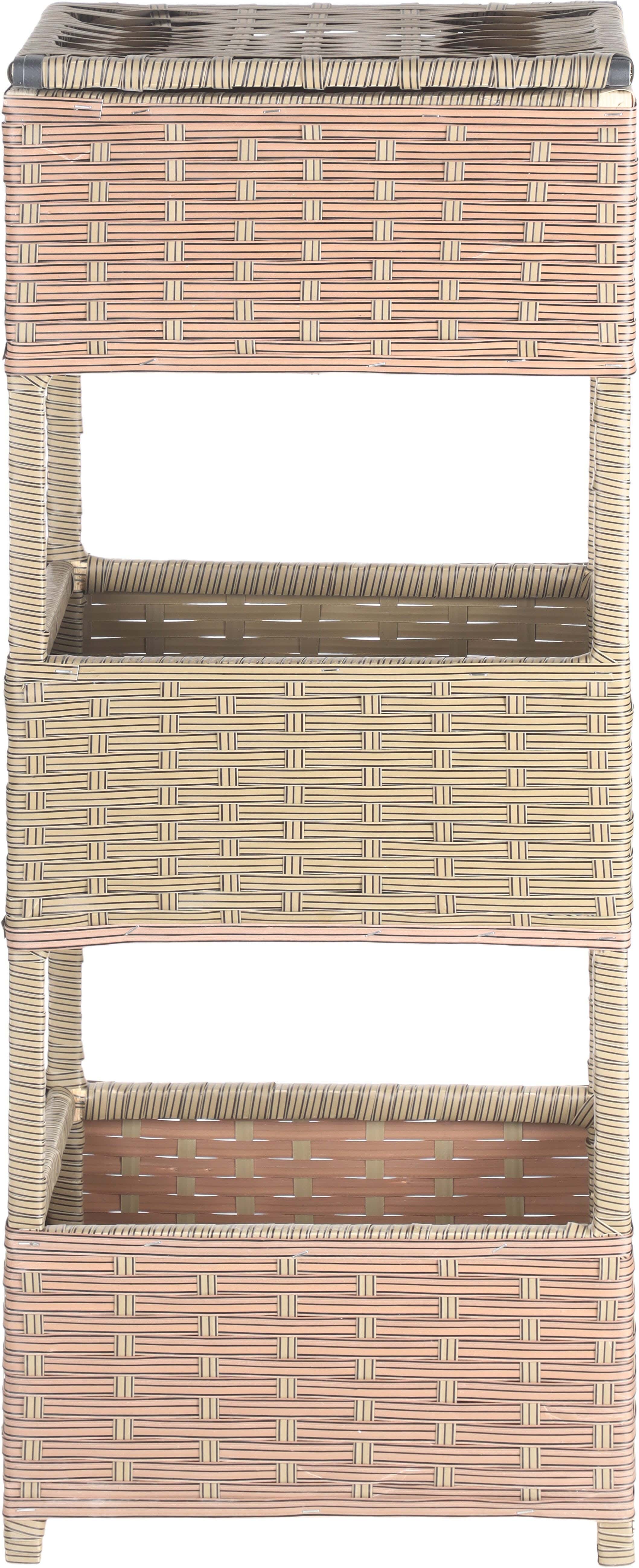 Rectangular Rattan Trolley with Cover, Wooden Chassis, 3 Levels, 110×38.5×28.5 cm - Beige Brown
