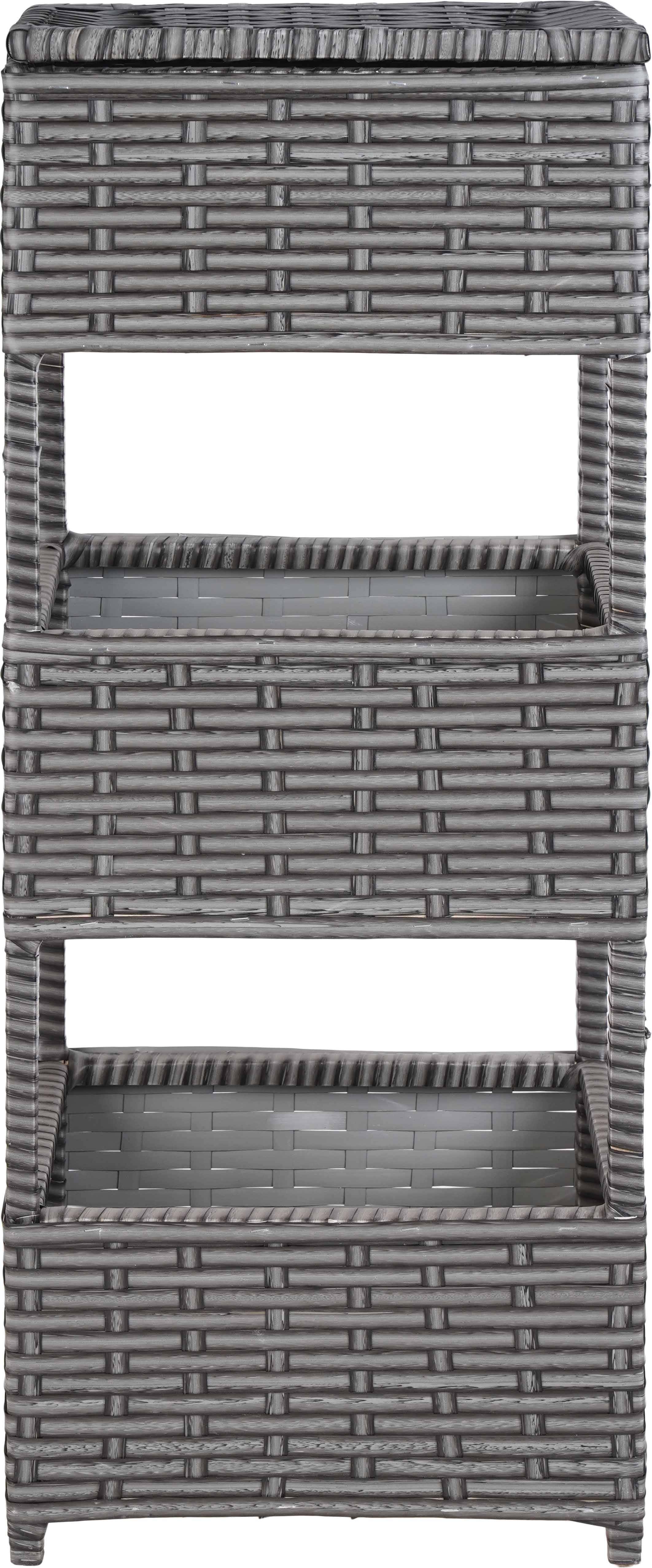Rattan Trolley With Cover, 3 Levels, 28.5×38.5×110 Cm - Grey