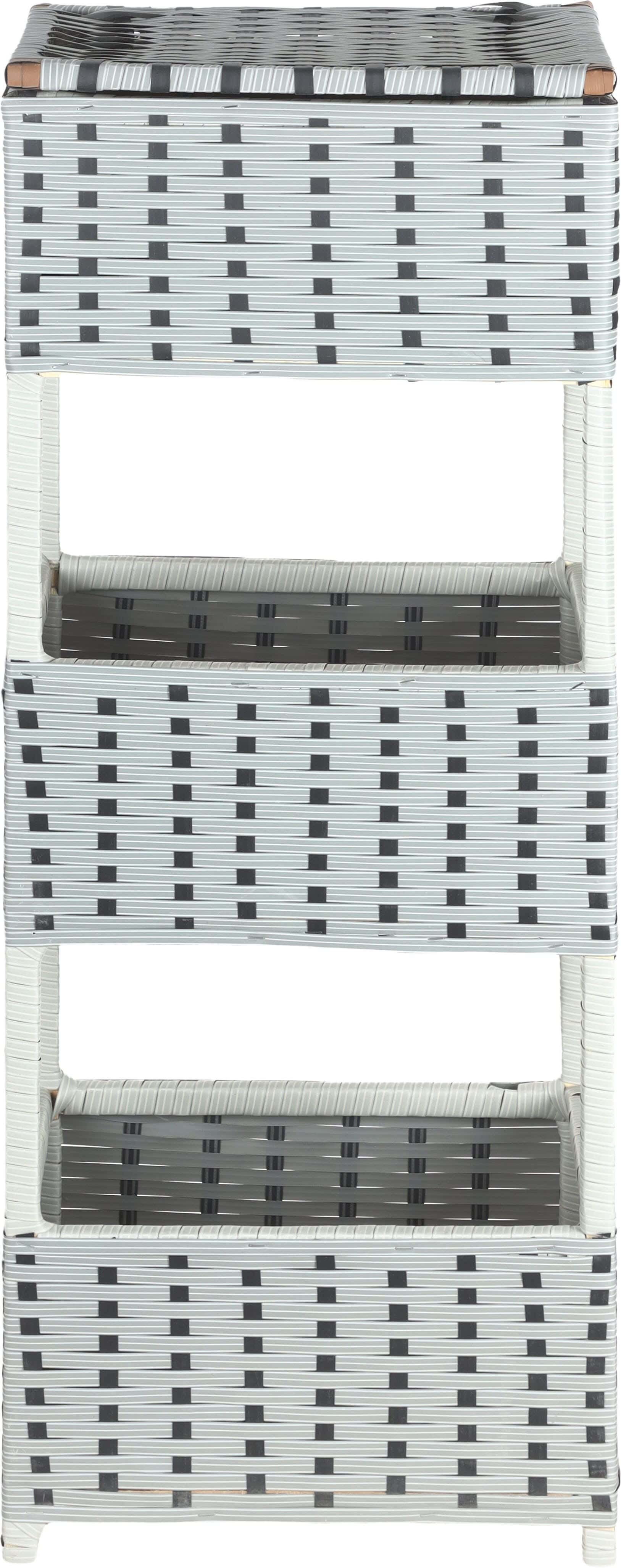 Rectangular Rattan Trolley with Cover, Wooden Chassis, 3 Levels, 110×38.5×28.5 cm - Grey Black