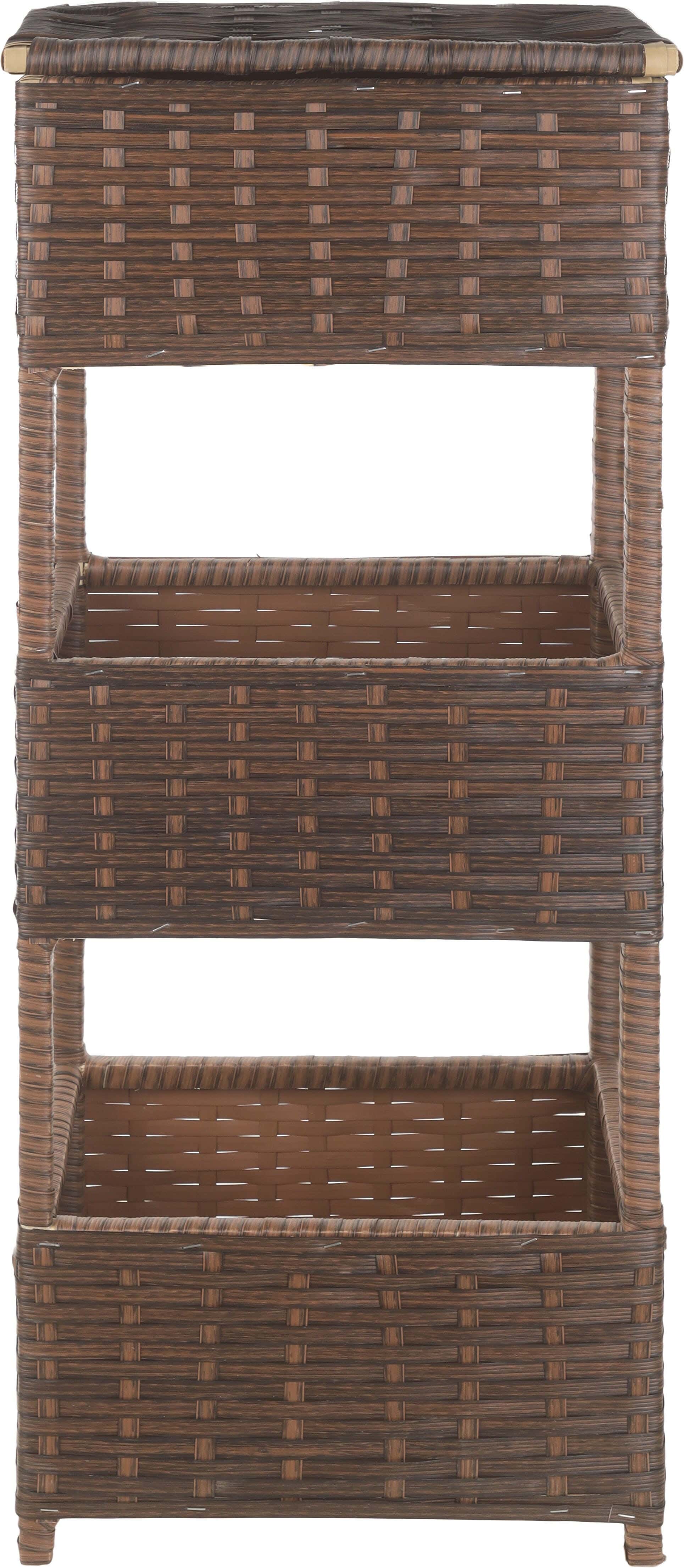 Rattan Rectangular Trolley with Lid, Wood Chassis, 3 Levels, 110×38.5×28.5 cm - Brown