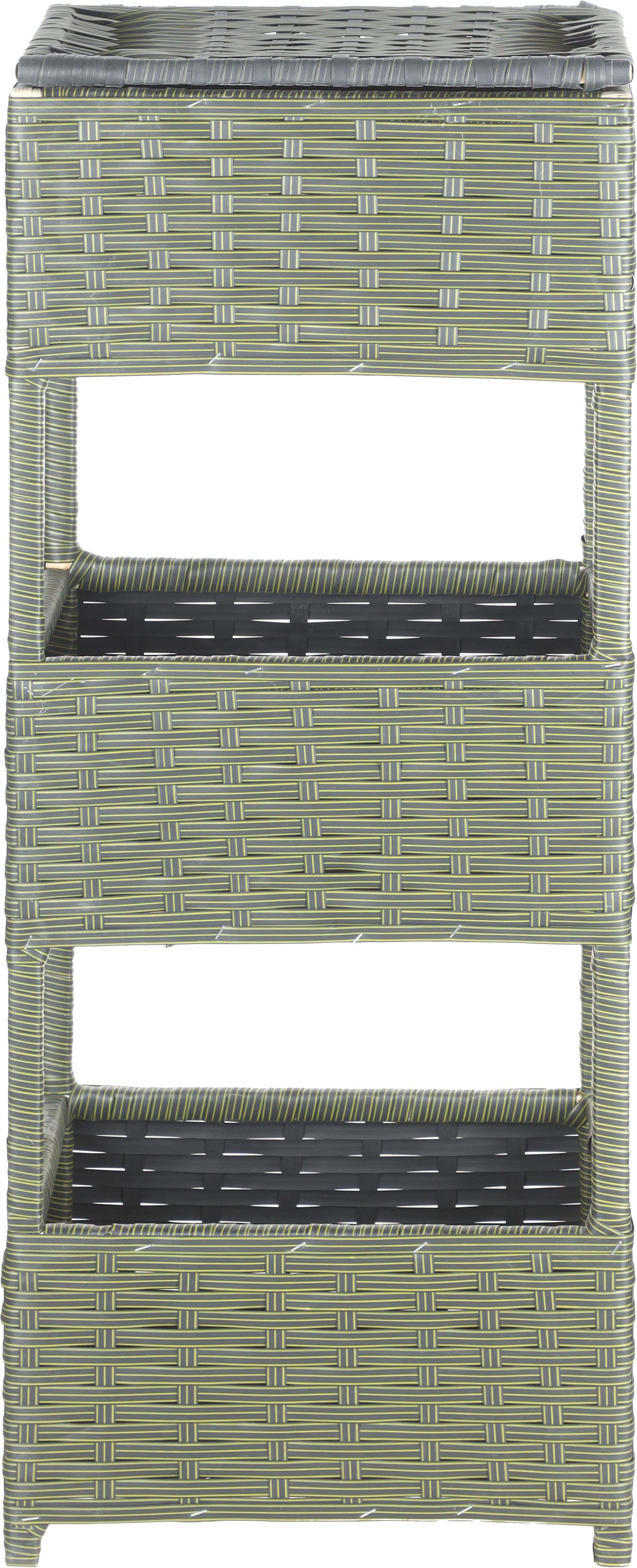 Rectangular Rattan Trolley with Cover, Wooden Chassis, 3 Levels, 110×38.5×28.5 cm - Olive Black