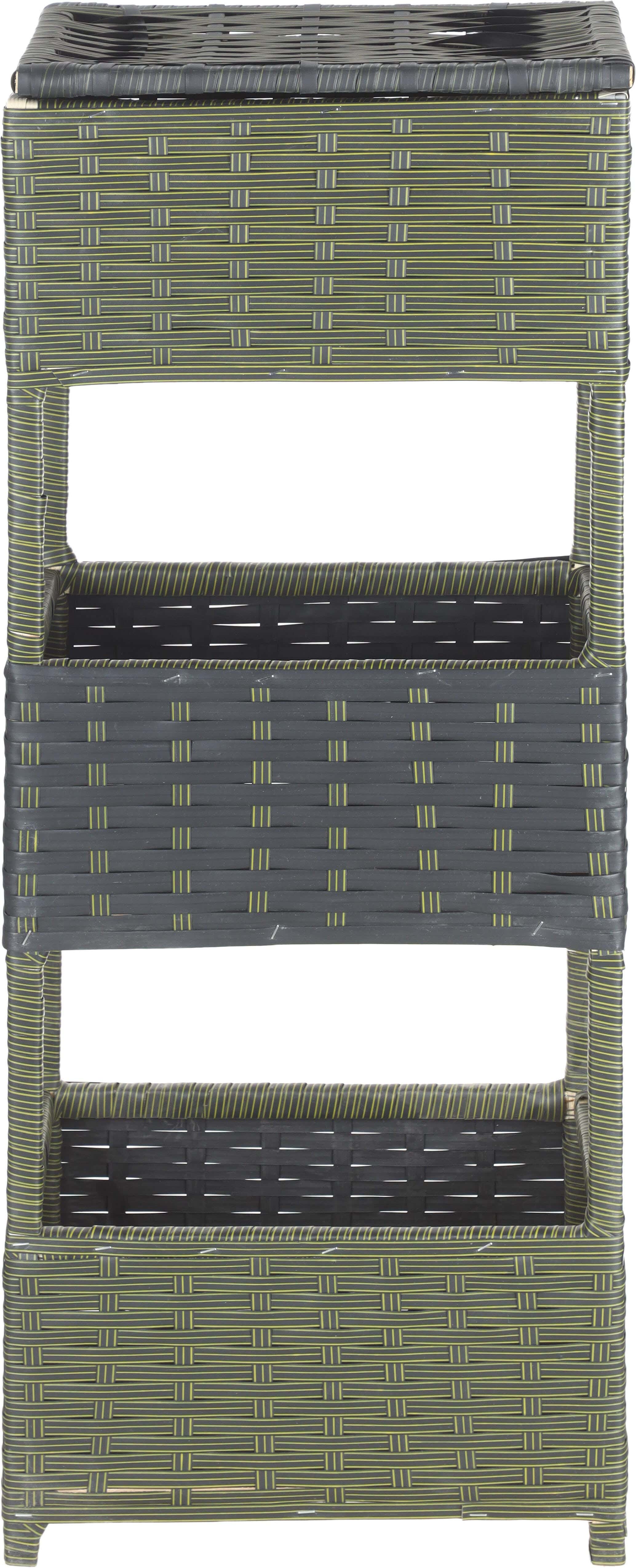 Rectangular Rattan Trolley with Cover, Wooden Chassis, 3 Levels, 110×38.5×28.5 cm - Olive Black