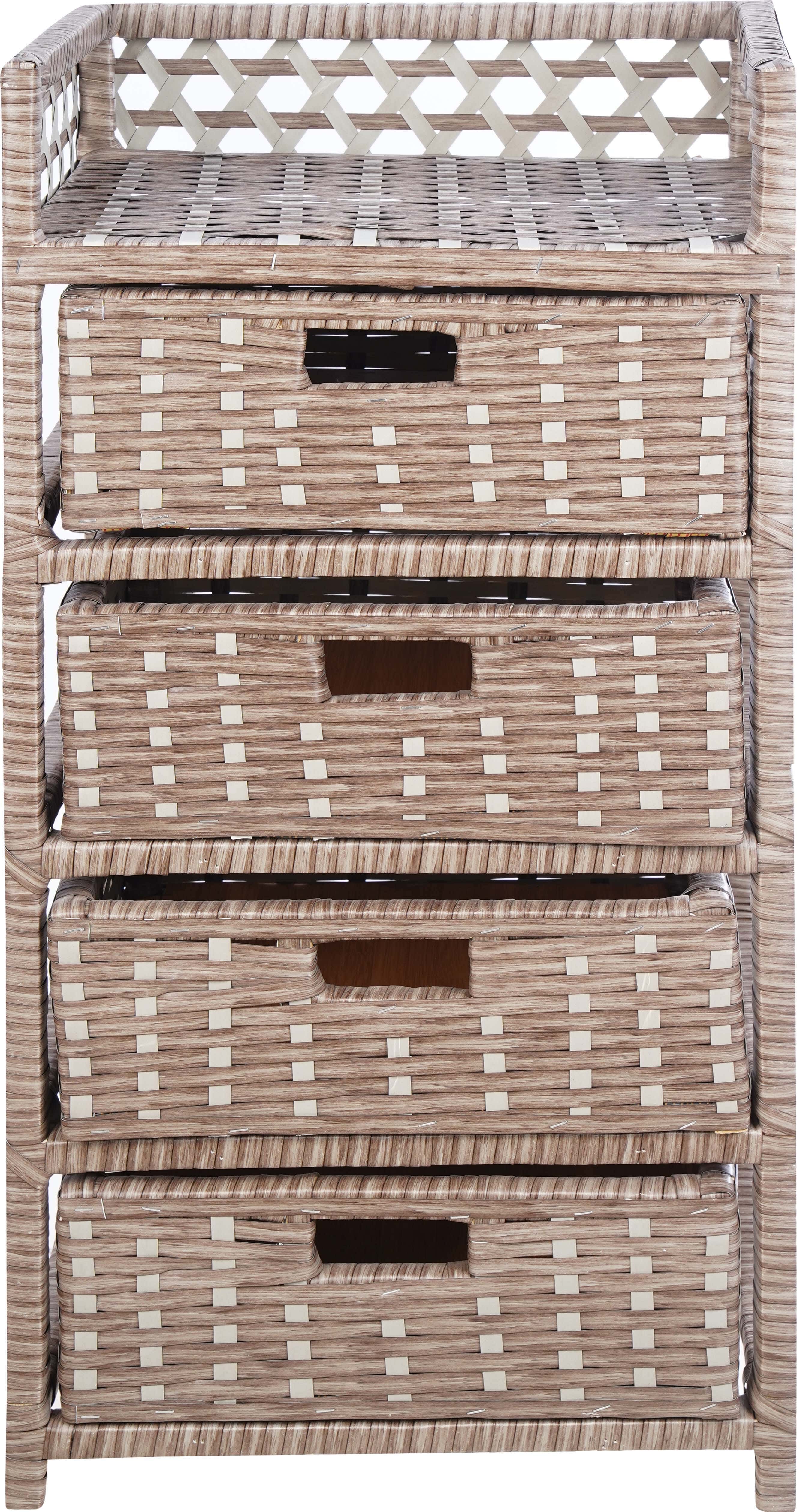Rattan Drawer Unit 4 Drawers, 37×47×100 cm - Brown White