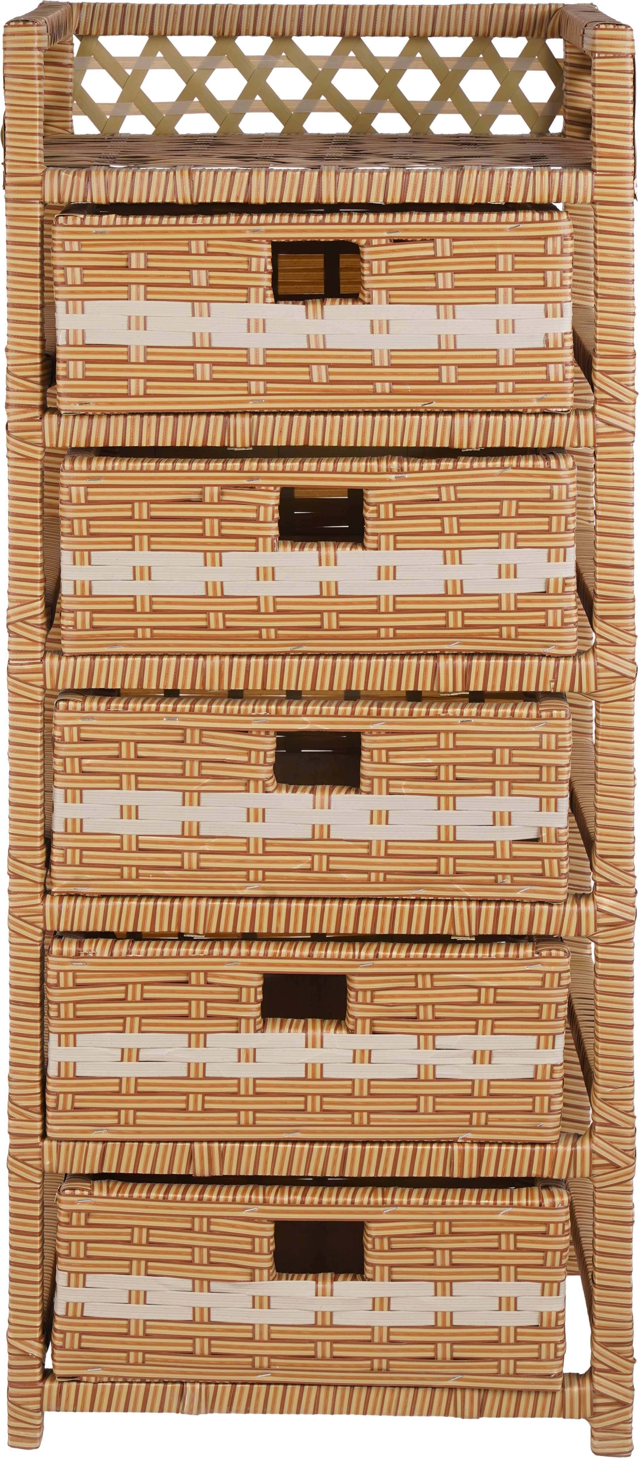 Rattan Drawer Unit, 5 Drawers, with Top Shelf, 37×47×116 cm - Beige