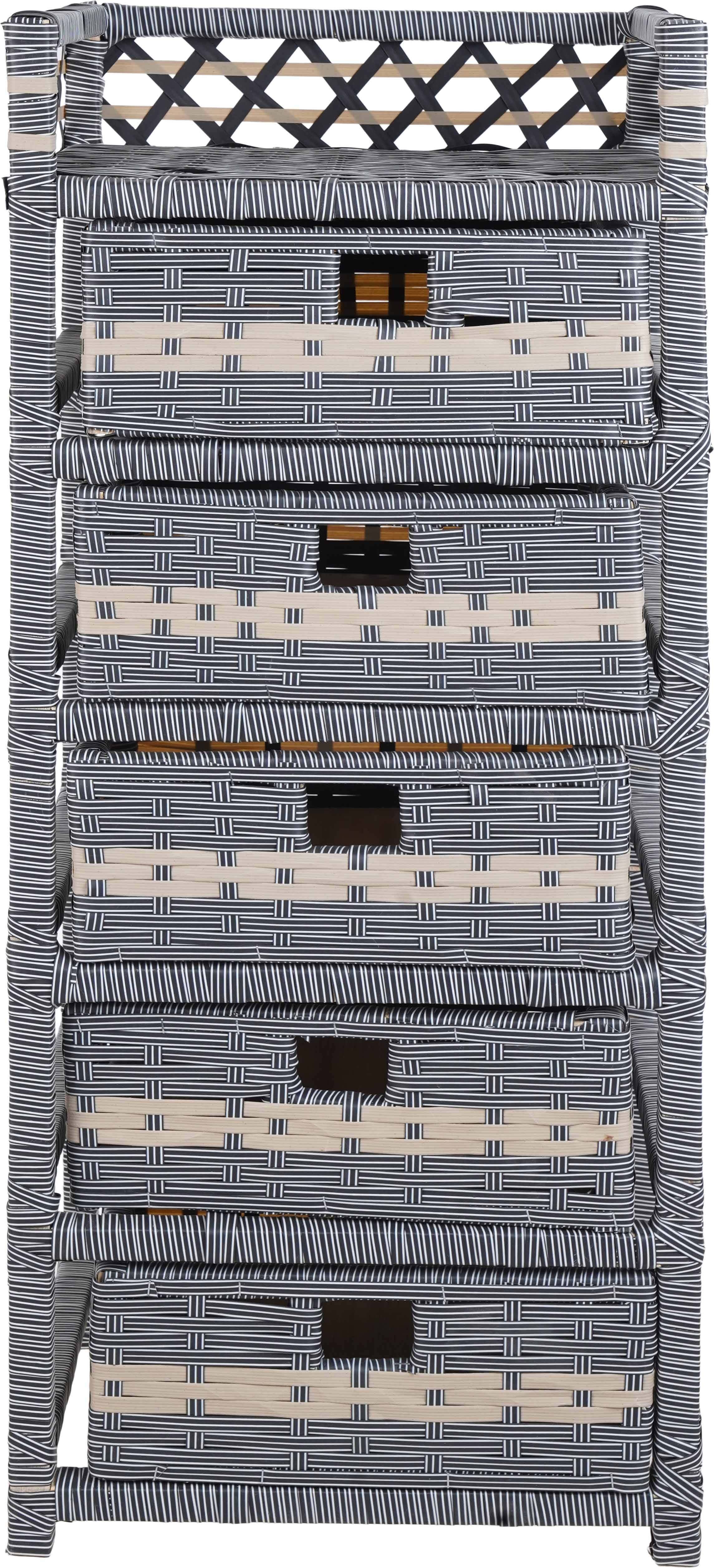 Rattan Drawer Unit, 5 Drawers, with Top Shelf, 37×47×116 cm - Grey
