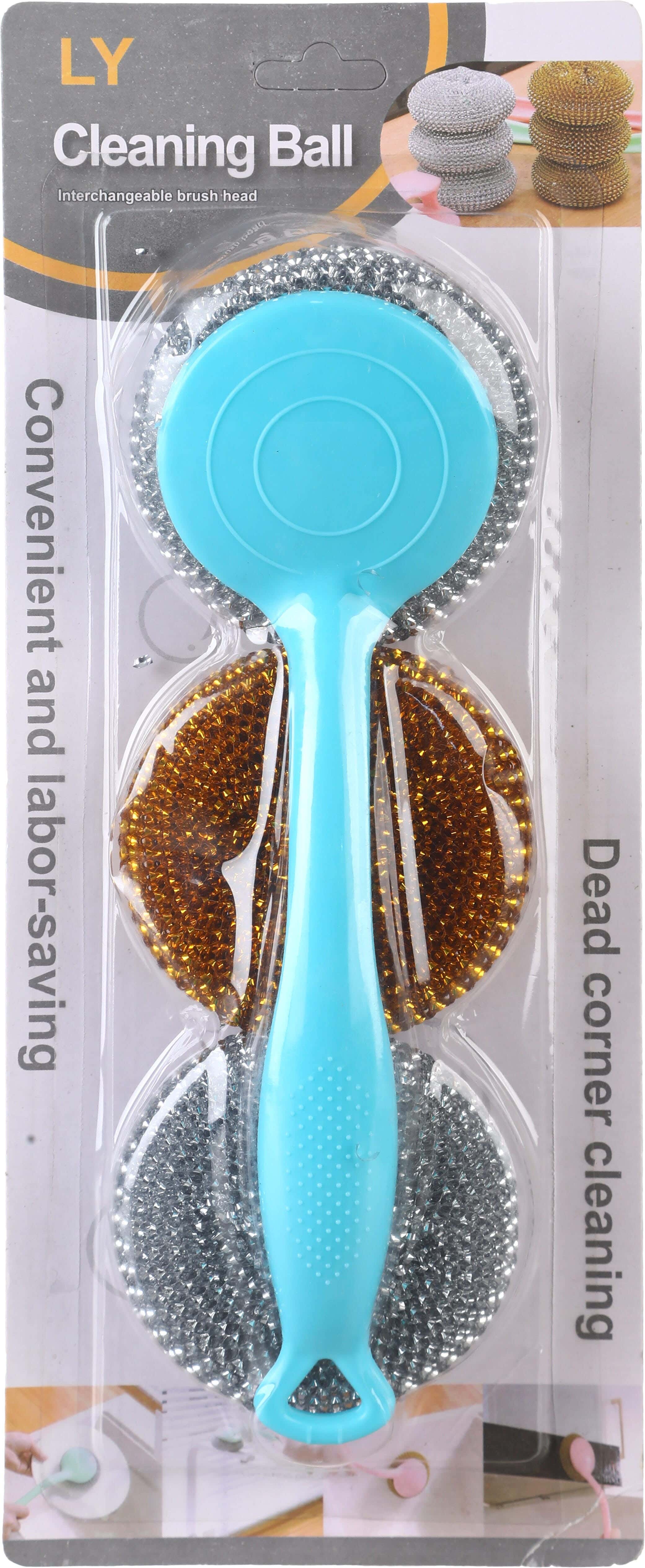 Loofah with Handle Dishcloth Set, 3 Pieces, 23 cm - Turquoise