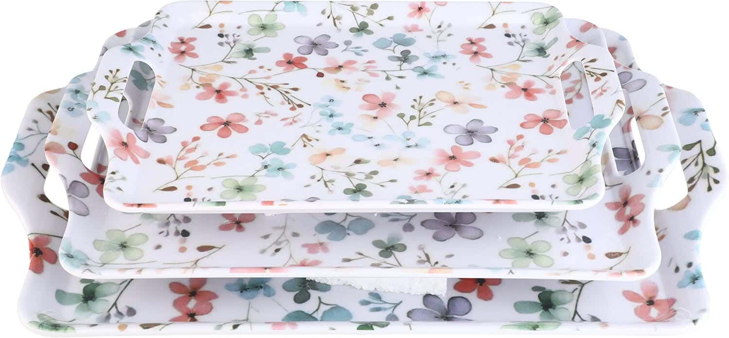 Zahra Elmohandes Rectangular Melamine Serving Tray Set, 3 Pieces - Multicolor
