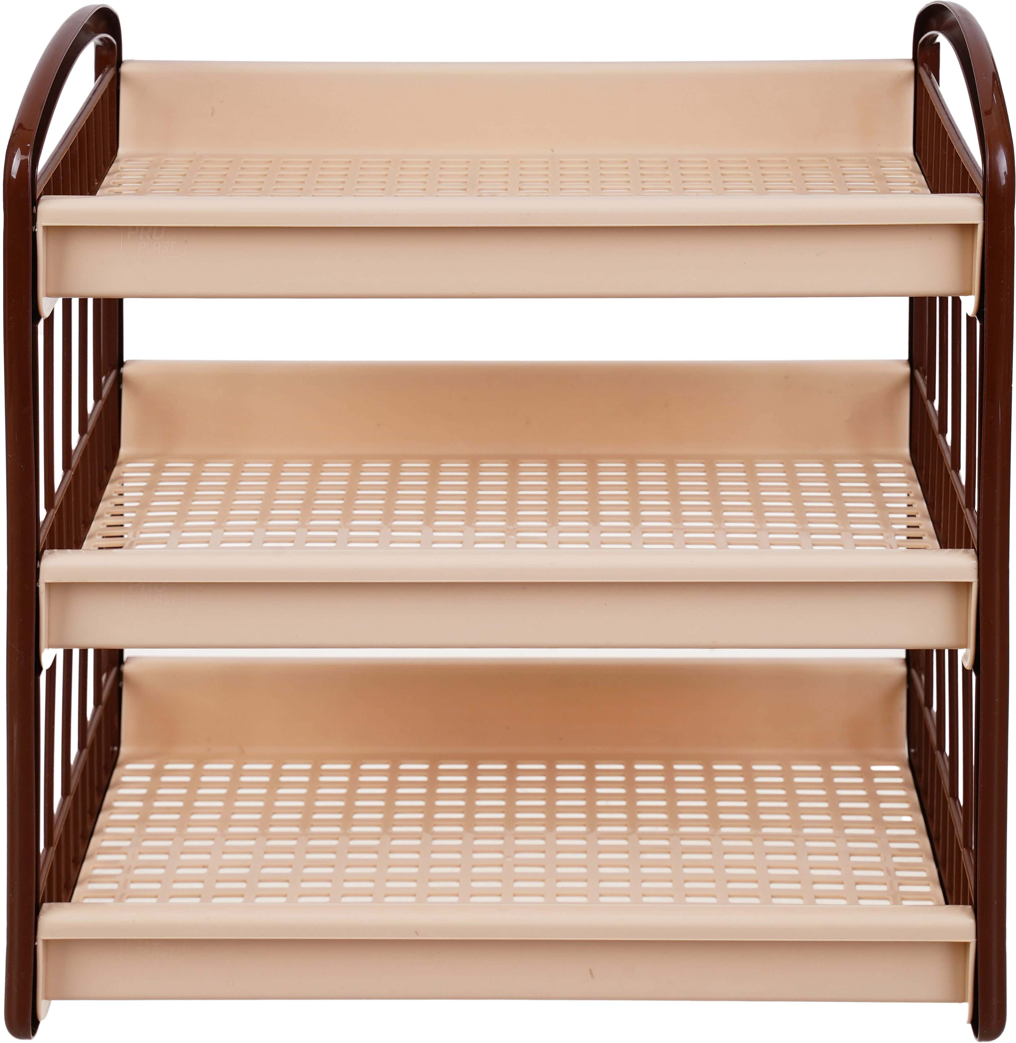 Pro Plast Plastic Dishes Rack, 3 Layers, 40×35×21 cm - Brown Beige
