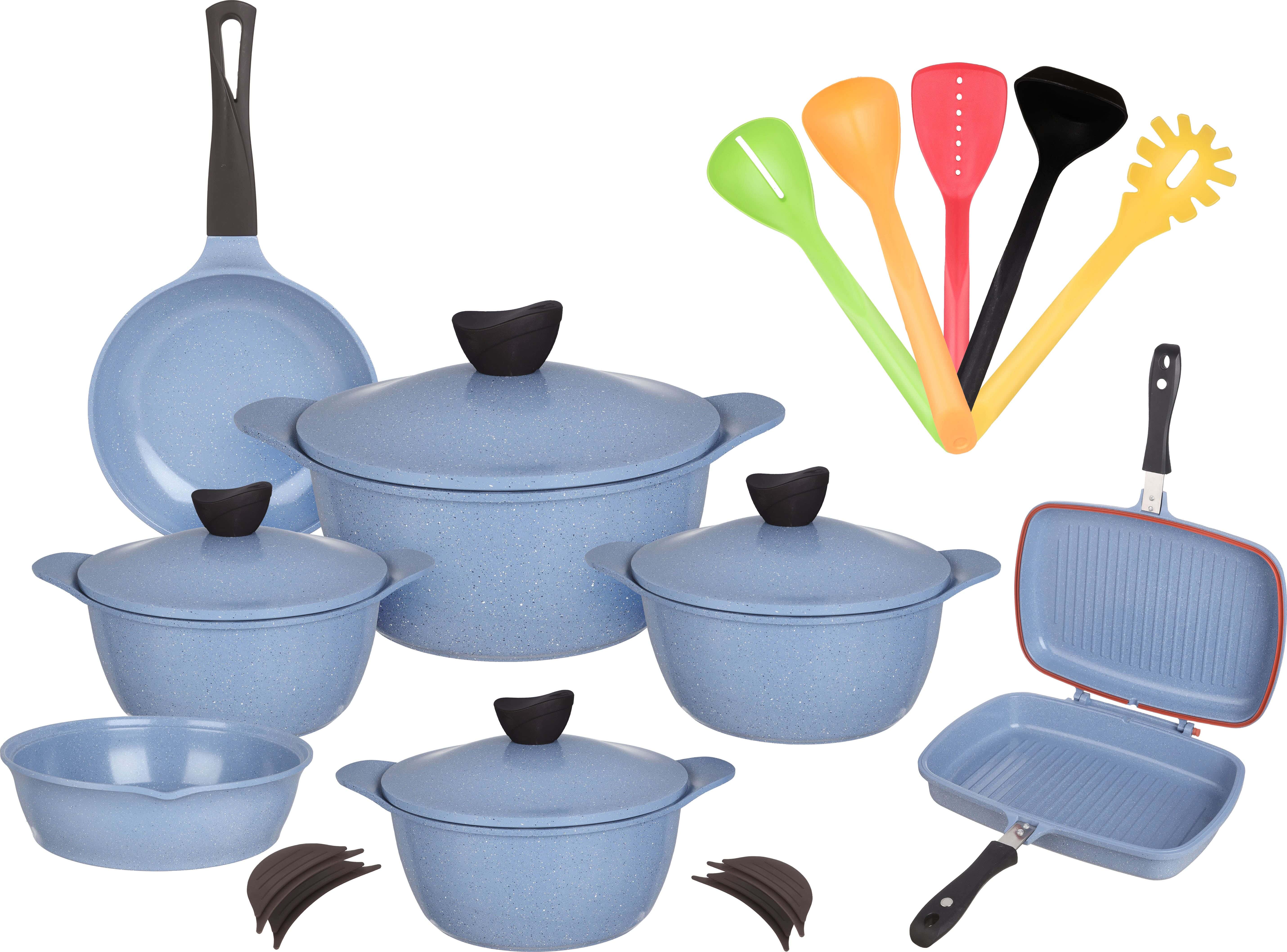 Master Wave Granite Pots Set, 21 Pieces - Light Blue