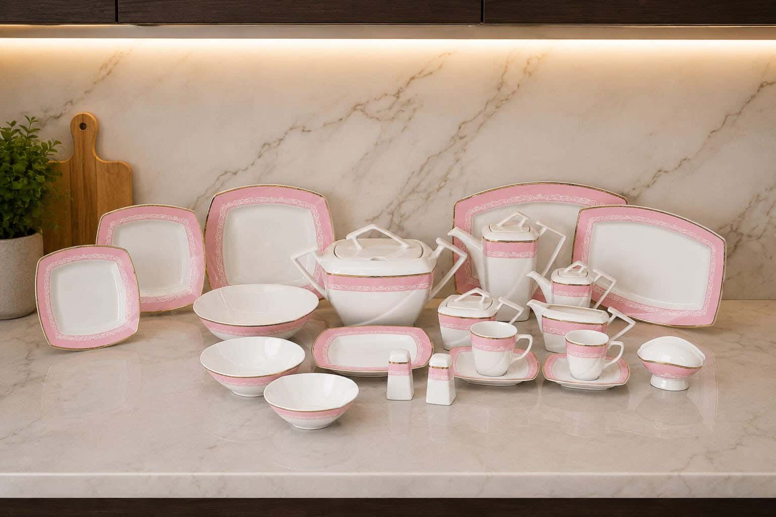 Rak Porcelain Dinner Set, 93 Pieces - White Rose