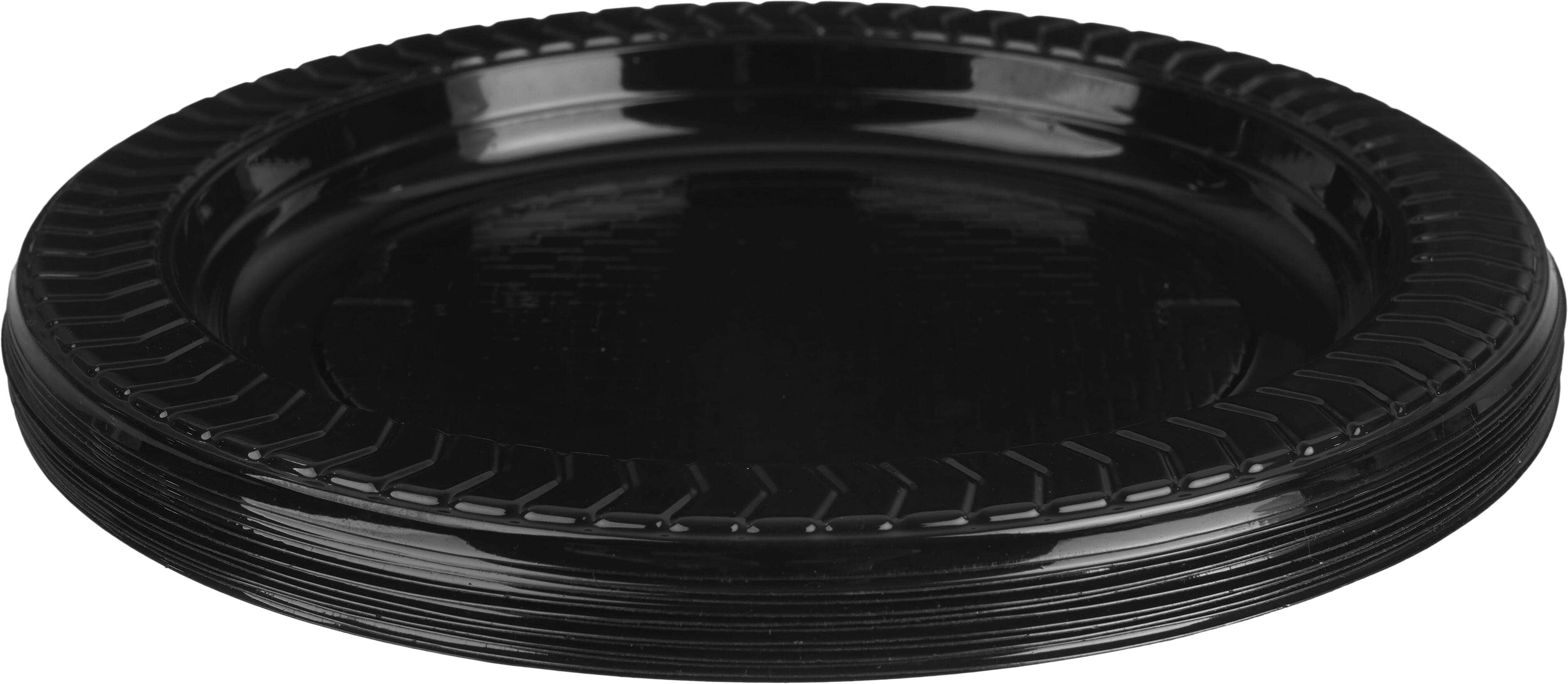 Elite Plastic Dessert Plate Set, 10 Pieces, 18 cm - Black