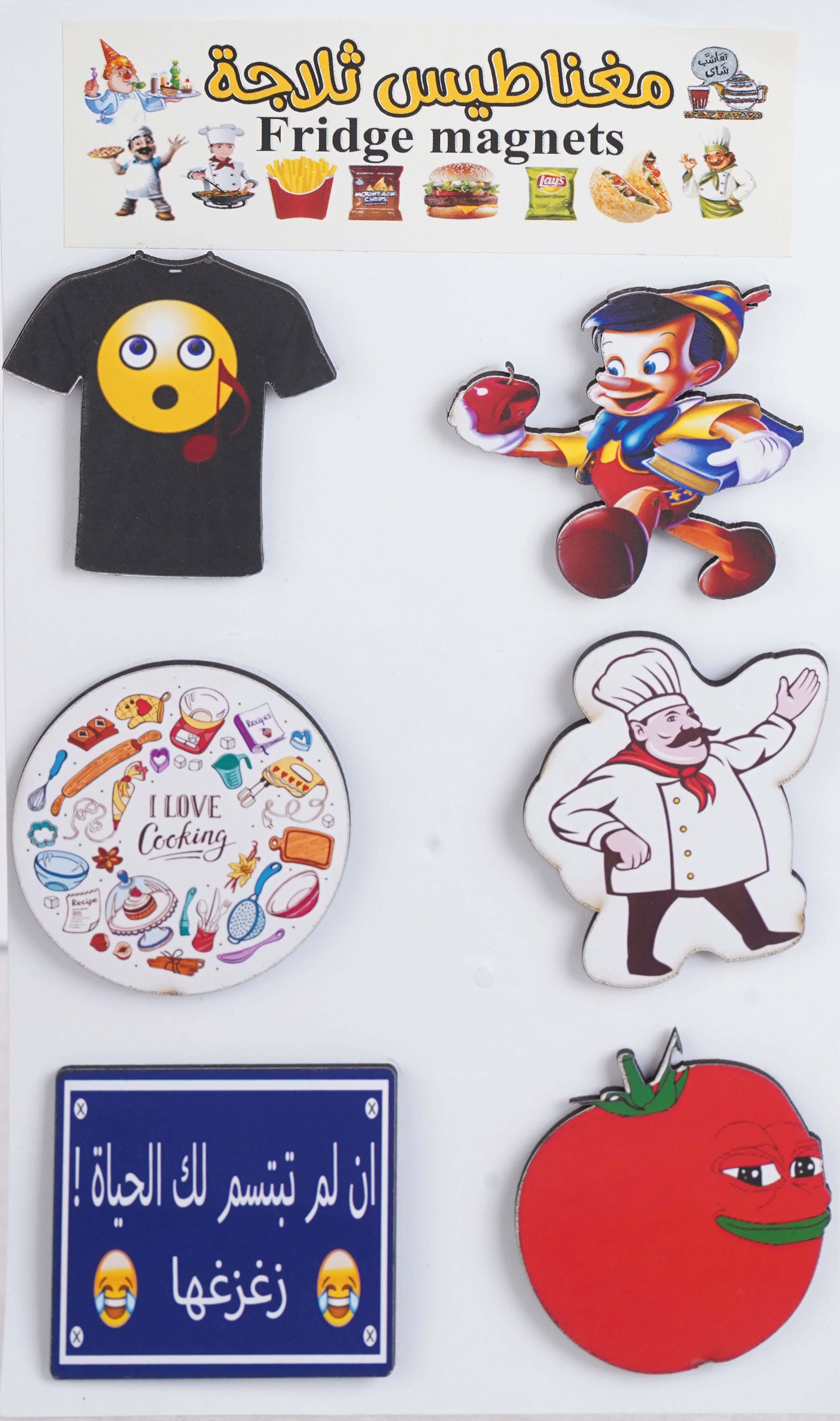 Wood Refrigerator decoration Magnet Set, 6 Pieces - Multicolor