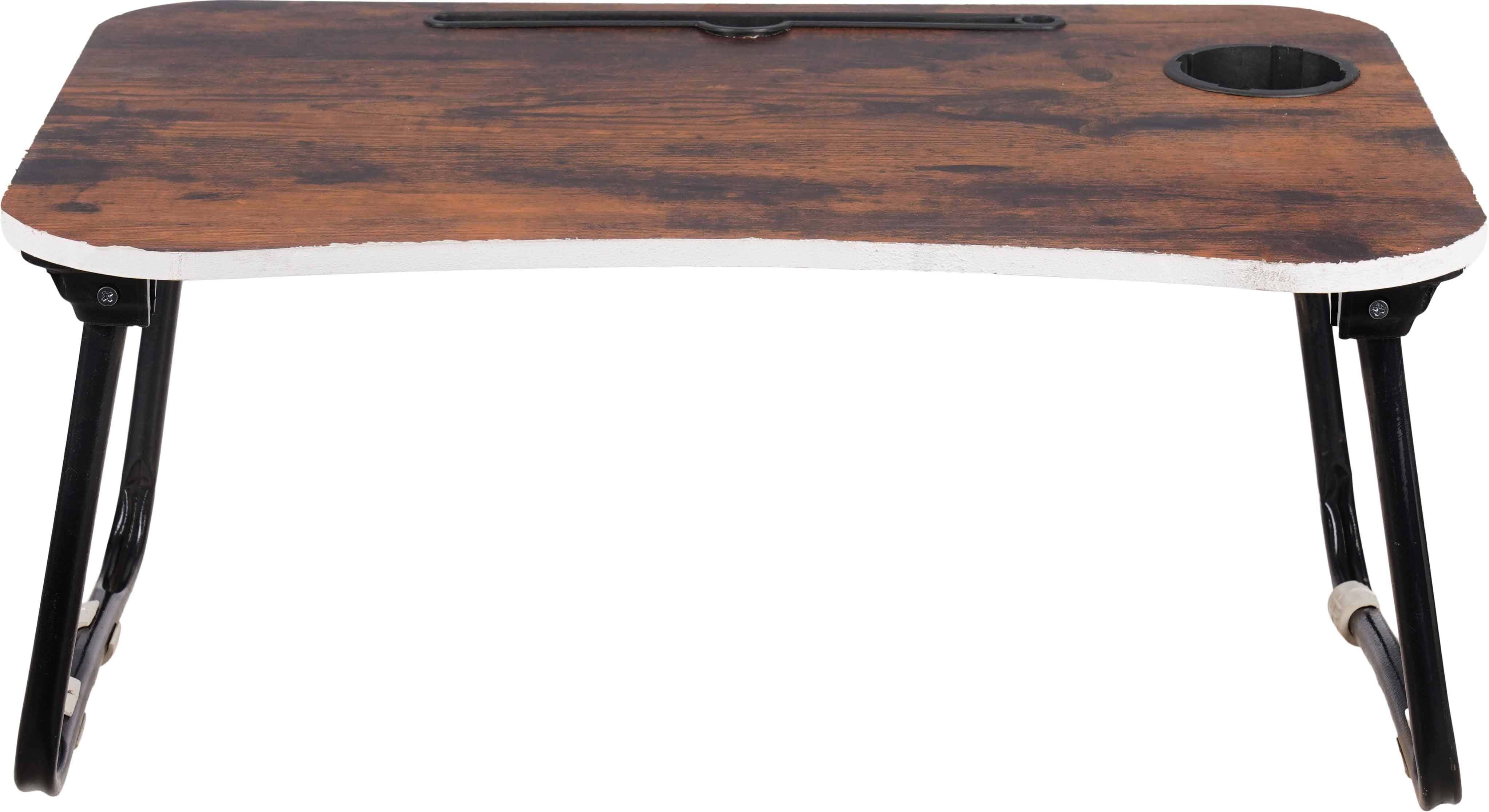 Alealamia Wooden Laptop Table, Metal Legs, Foldable, 60×40×28 cm - Brown Black