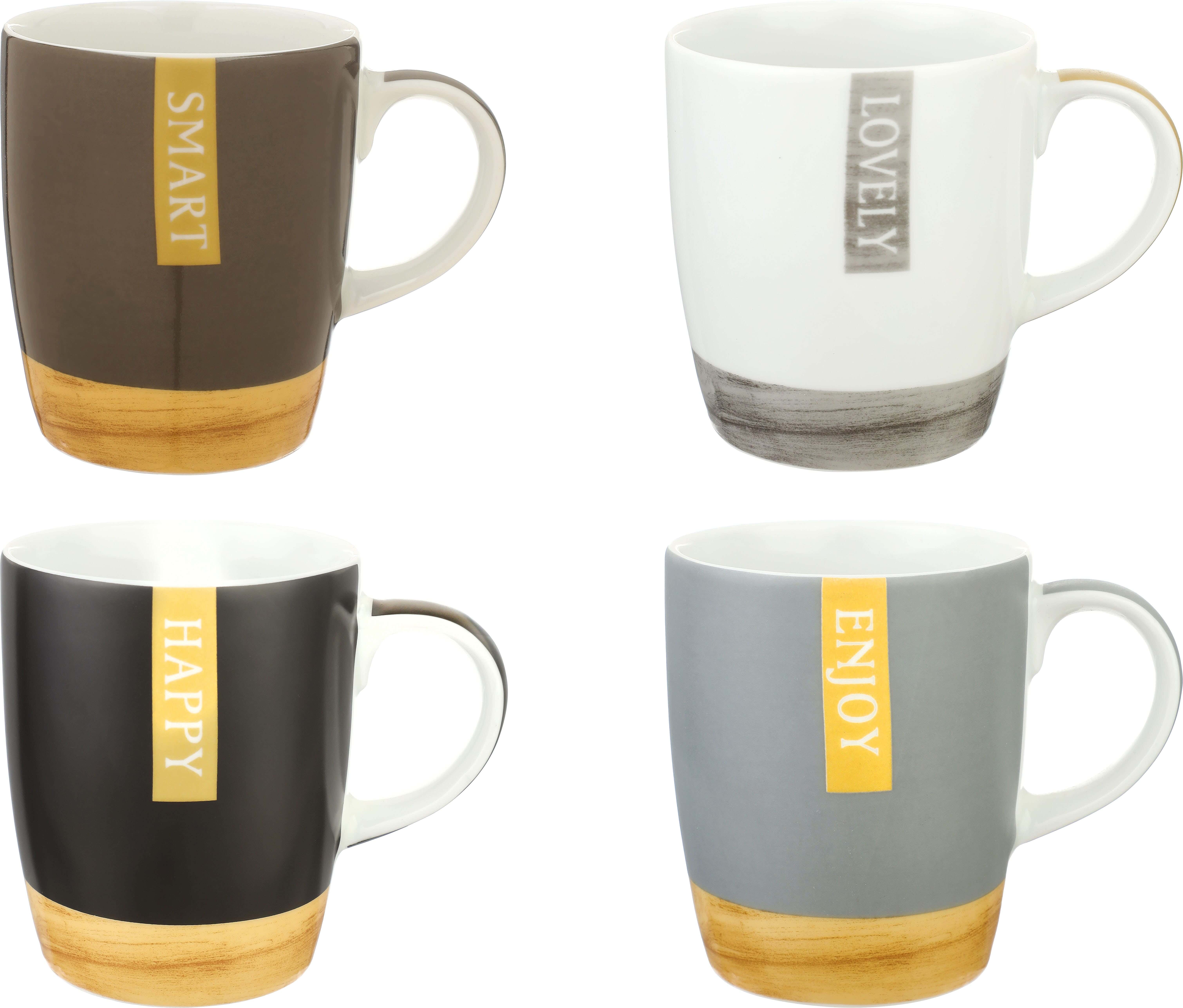 Lotus Dream Porcelain Mug Set, 4 Pieces, 300 ml - Multicolor