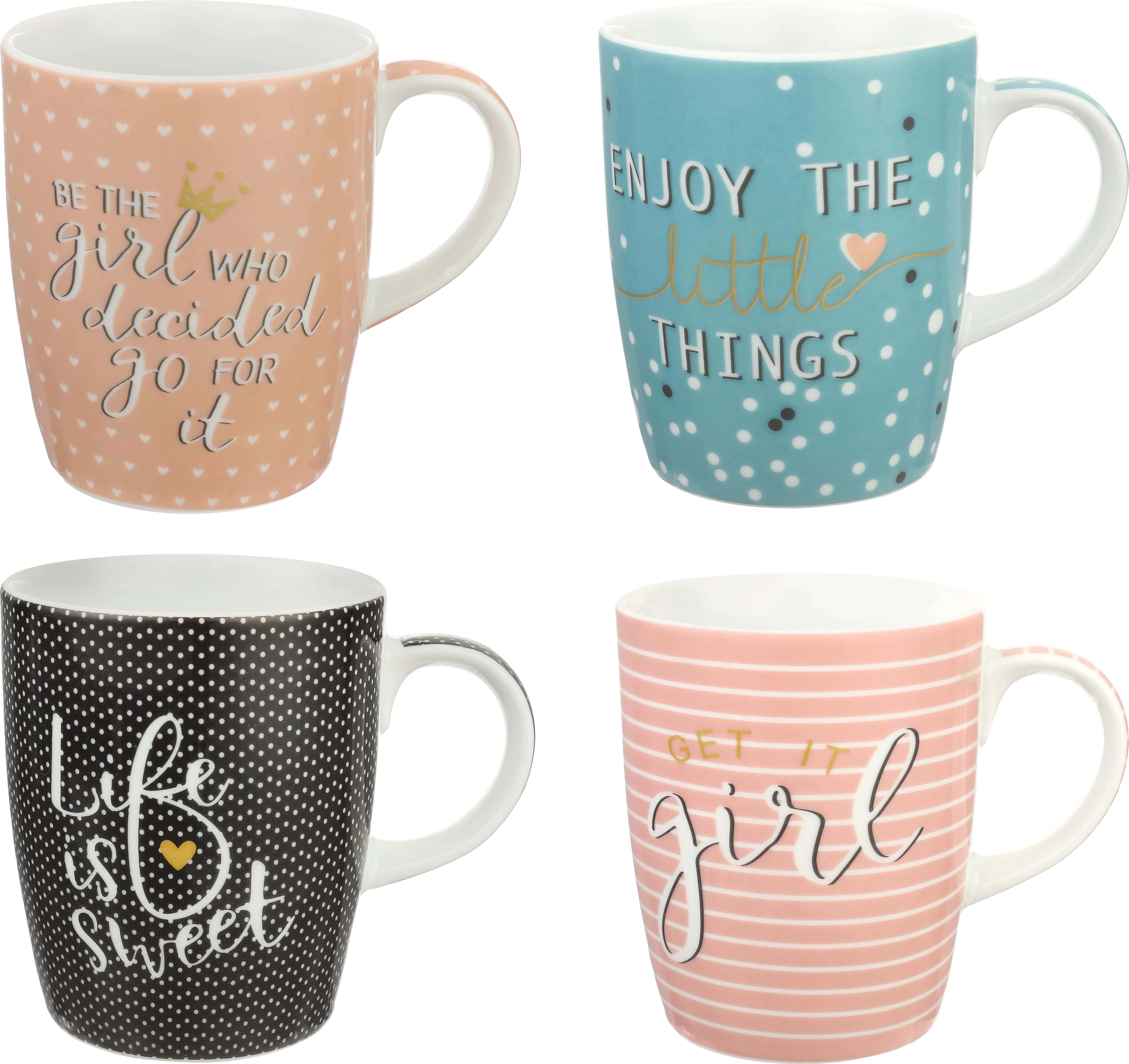 Lotus Dream Porcelain Mug Set, 4 Pieces, 300 ml - Multicolor