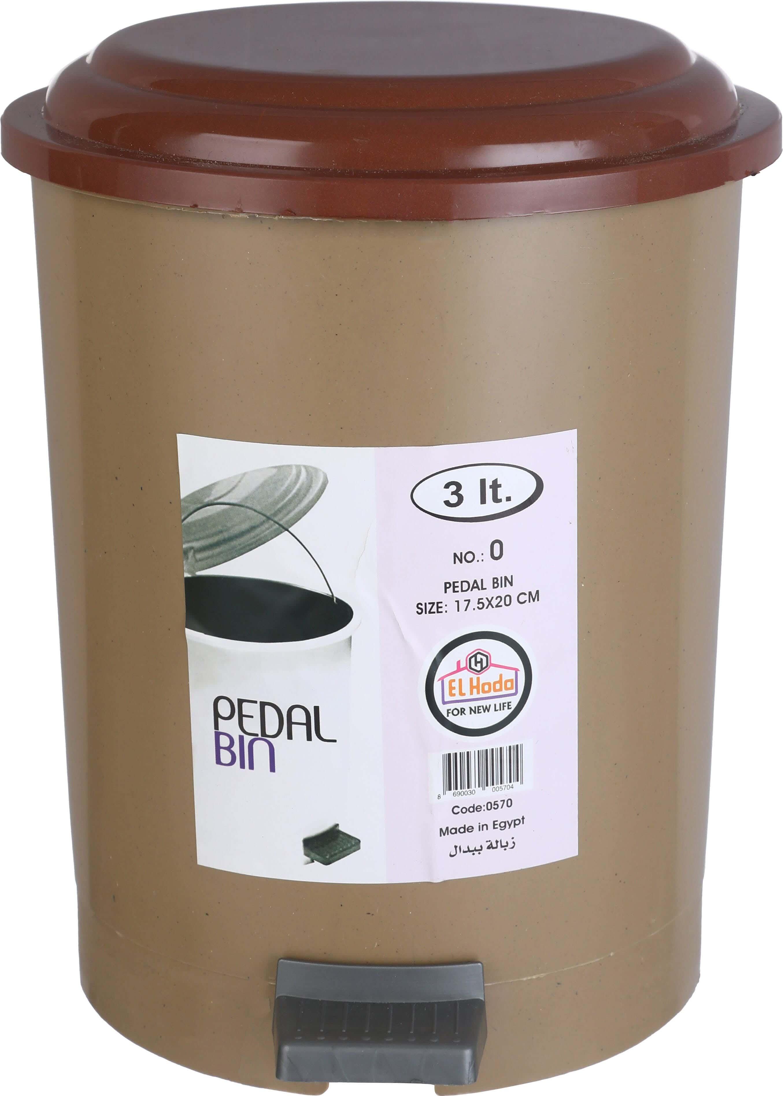 El Hoda Plastic Trash Bin with Pedal, 3 Liter - Brown