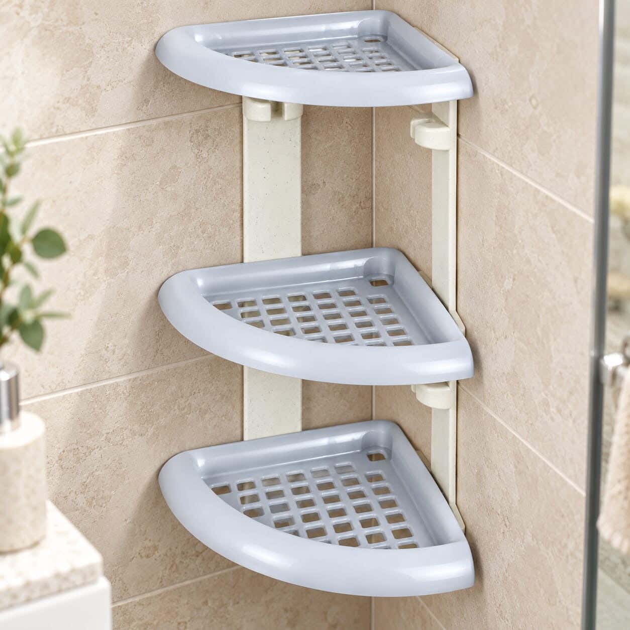 EL Houda Plastic Bathroom Corner, 3 Layers, 26.5×26.5×47 cm - Grey