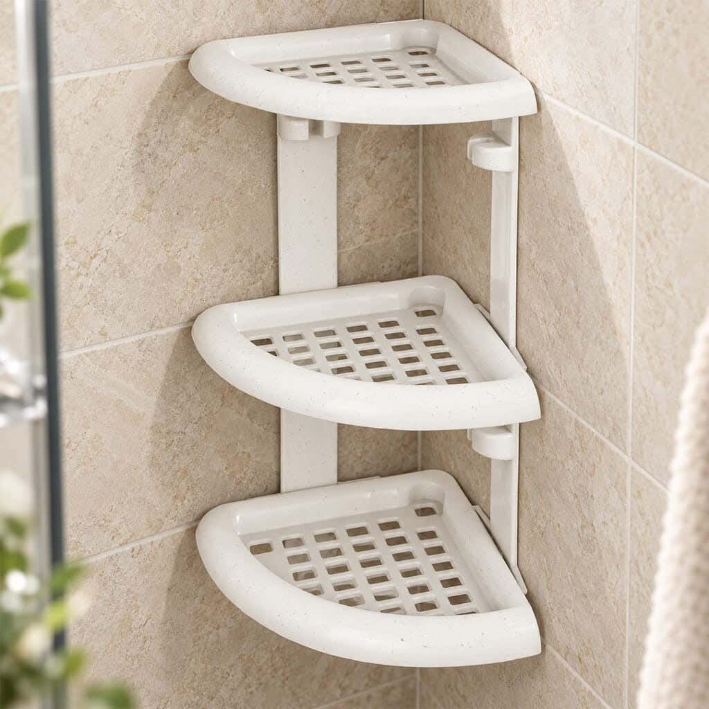 EL Houda Plastic Bathroom Corner, 3 Layers, 26.5×26.5×47 cm - Off White