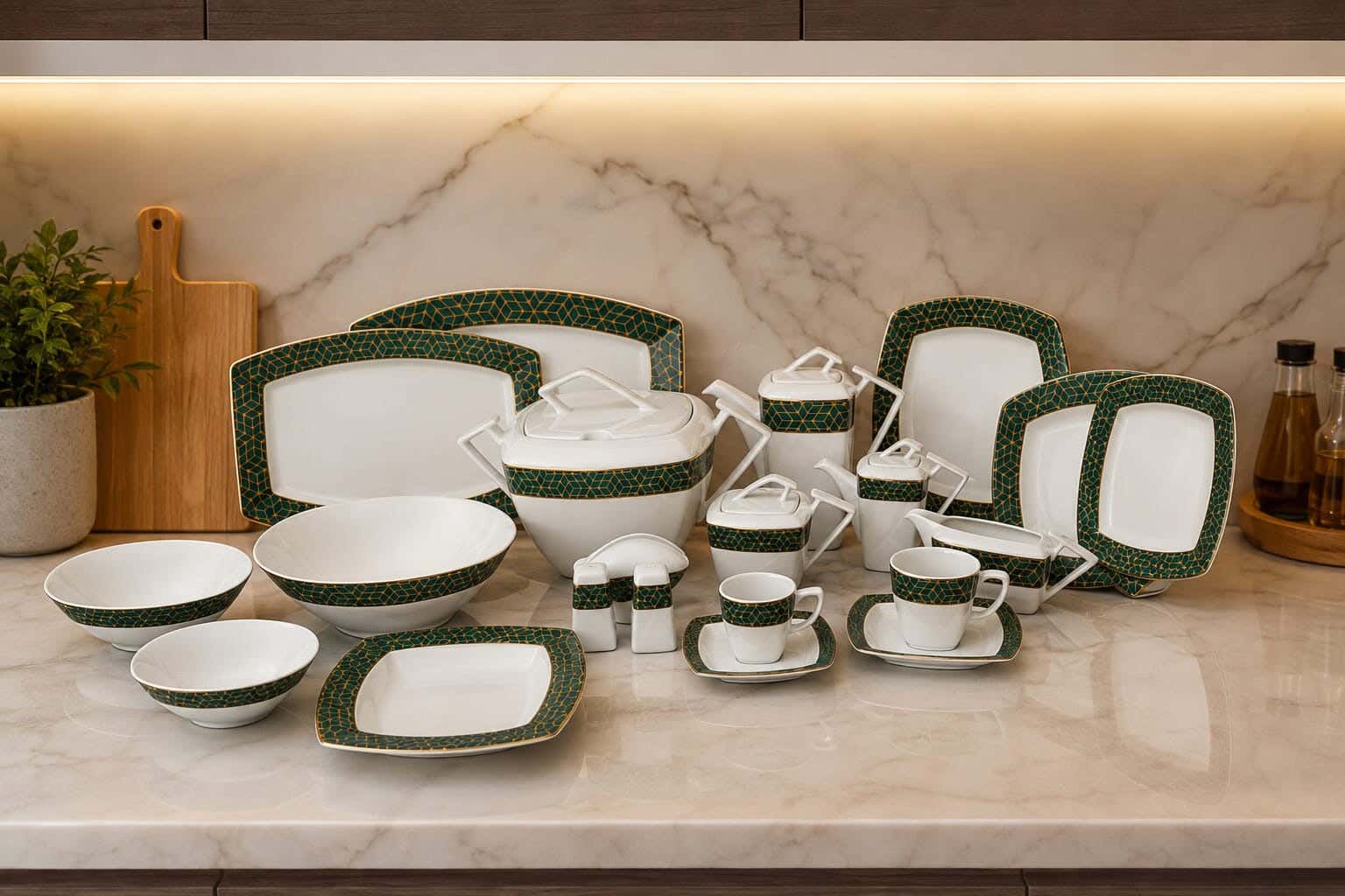 Rak Porcelain Dinner Set, 93 Pieces - White Green