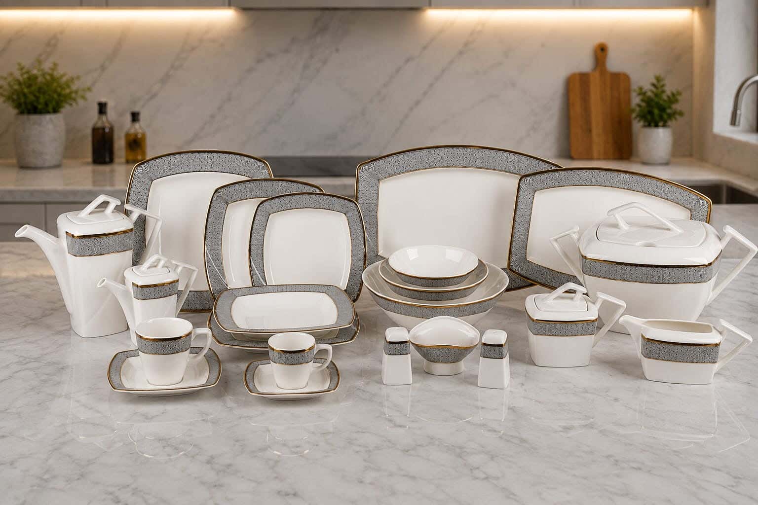 Rak Porcelain Dinner Set, 93 Pieces - White Black