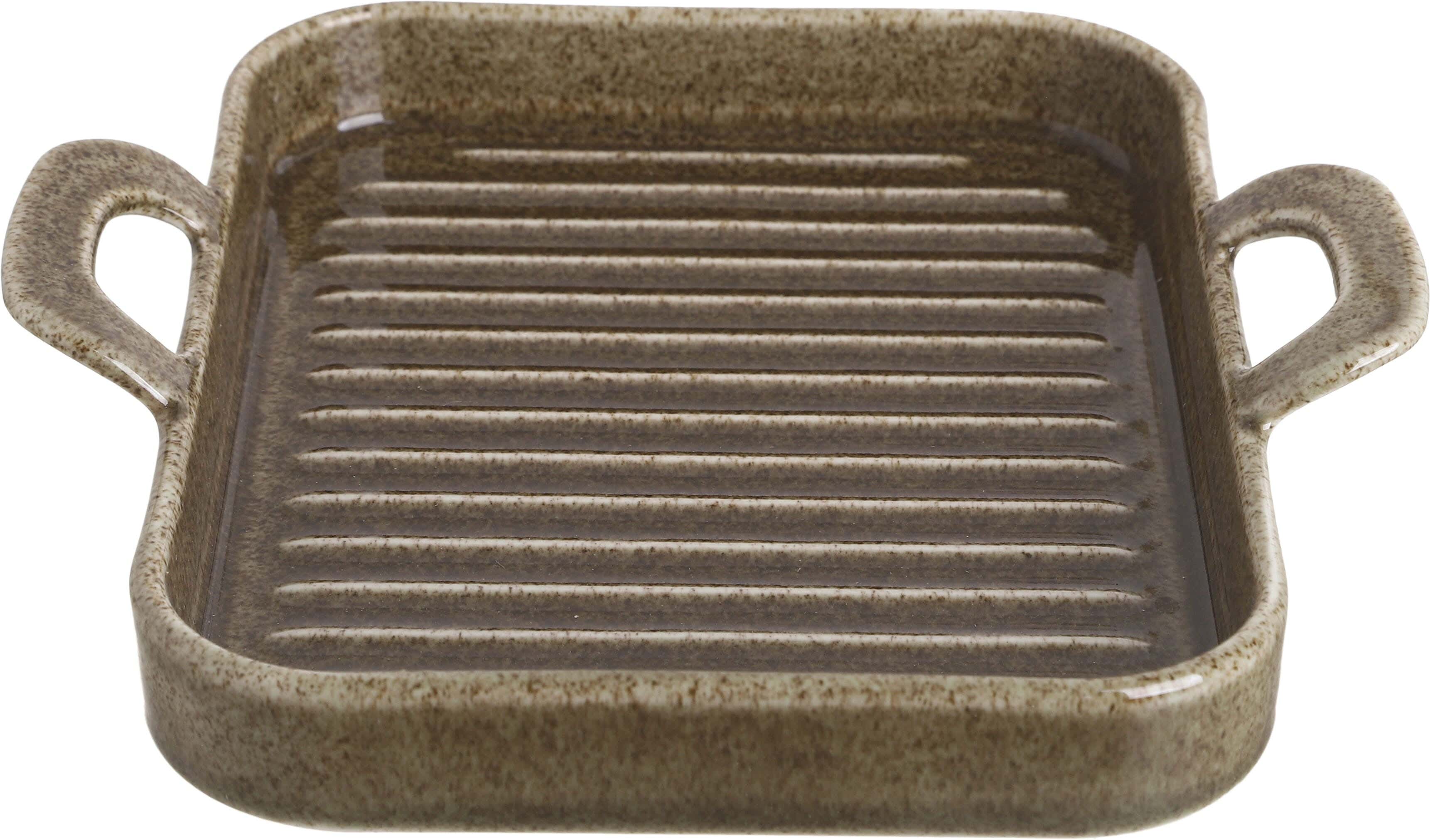 Lotus Porcelain Square Grill with Handle, 18×14 cm - Brown