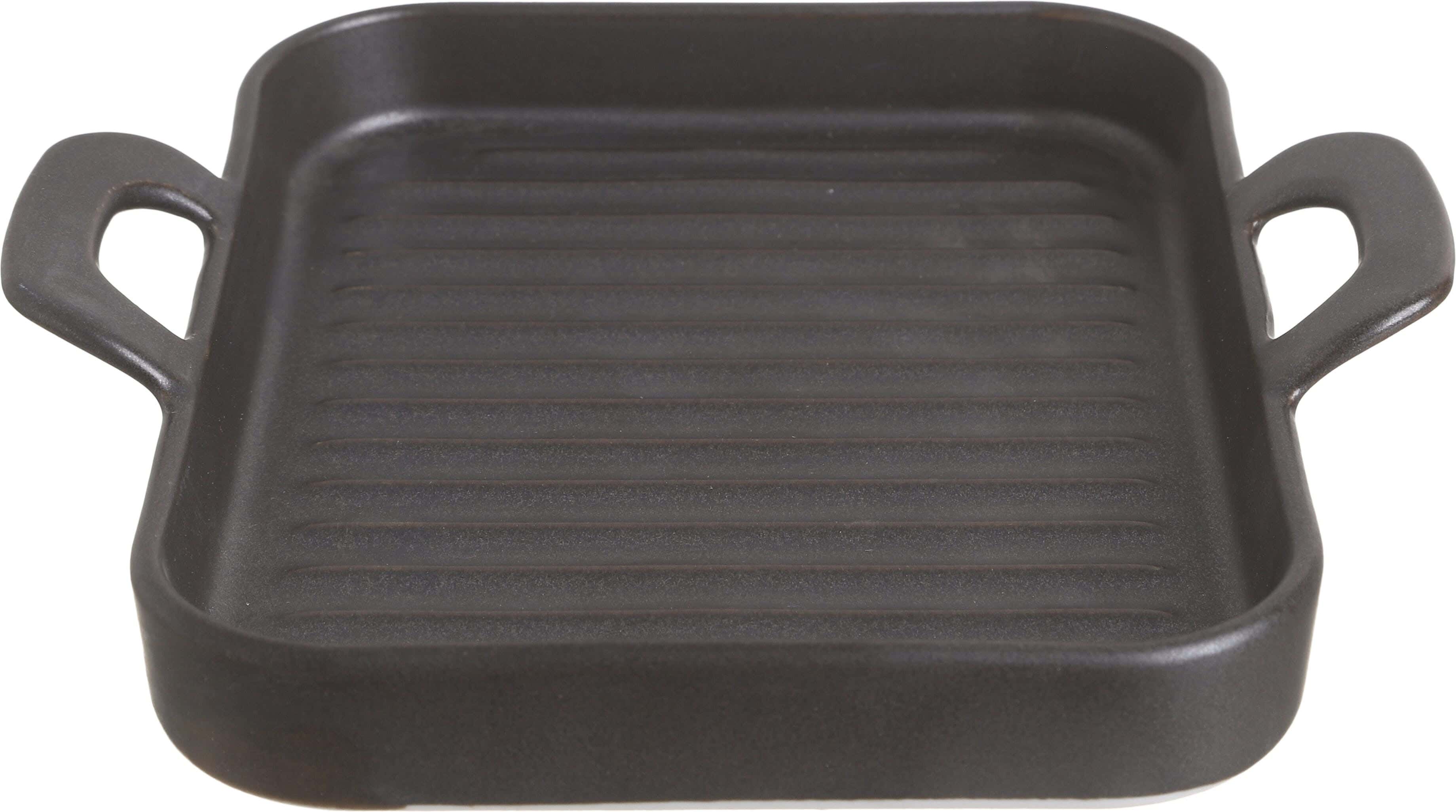 Lotus Porcelain Square Grill with Handle, 18×14 cm - Grey