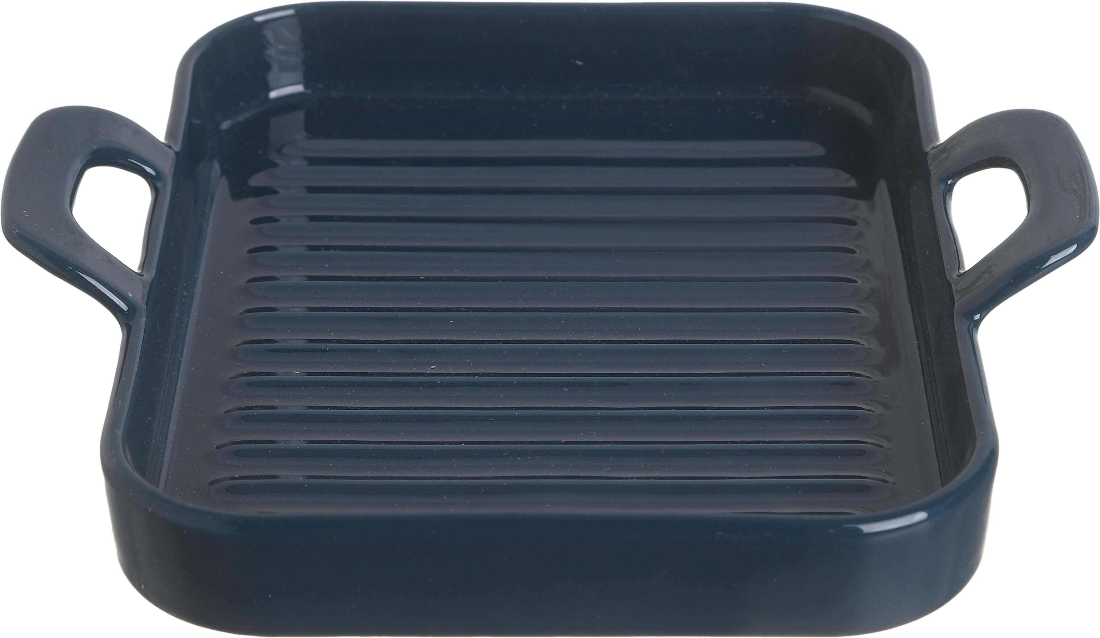 Lotus Porcelain Square Grill with Handle, 18×14 cm - Petrol