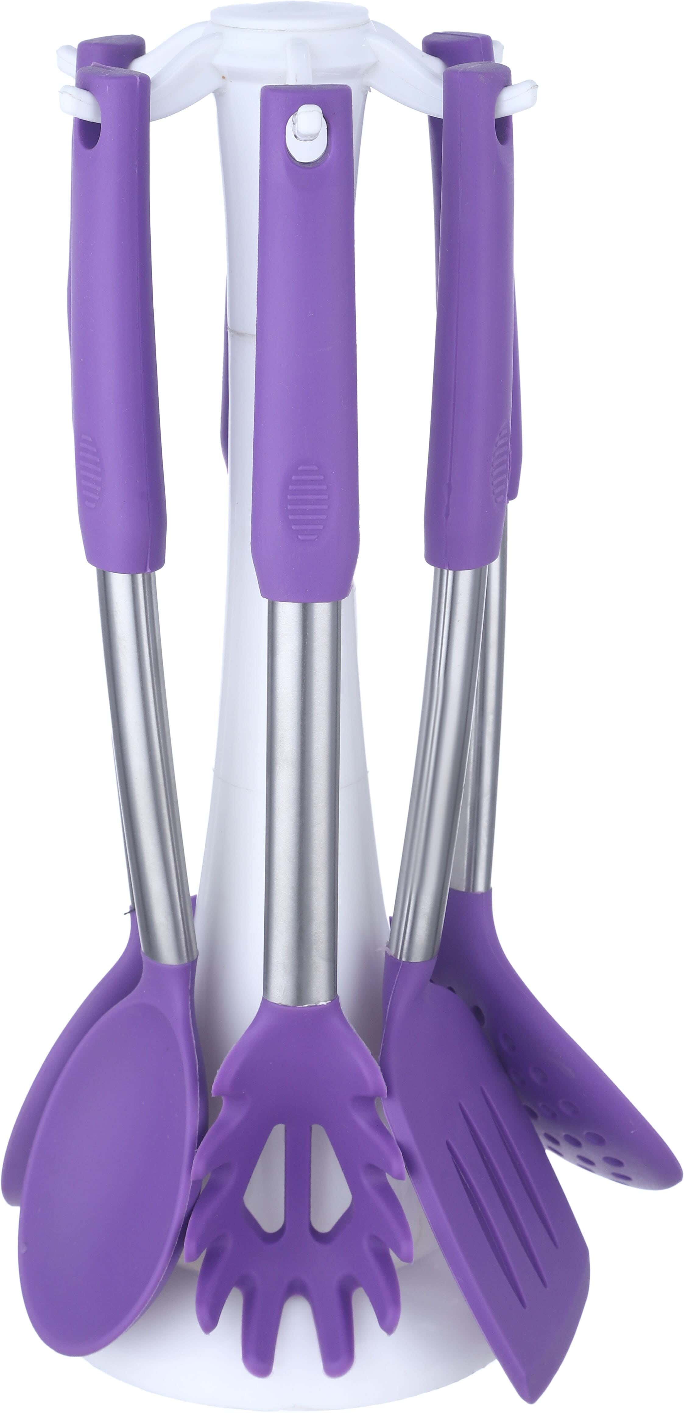 ELCHEEF Silicone Spatula Set, 6 Pieces, with Stainless Steel Handle, with Stand - Mauve
