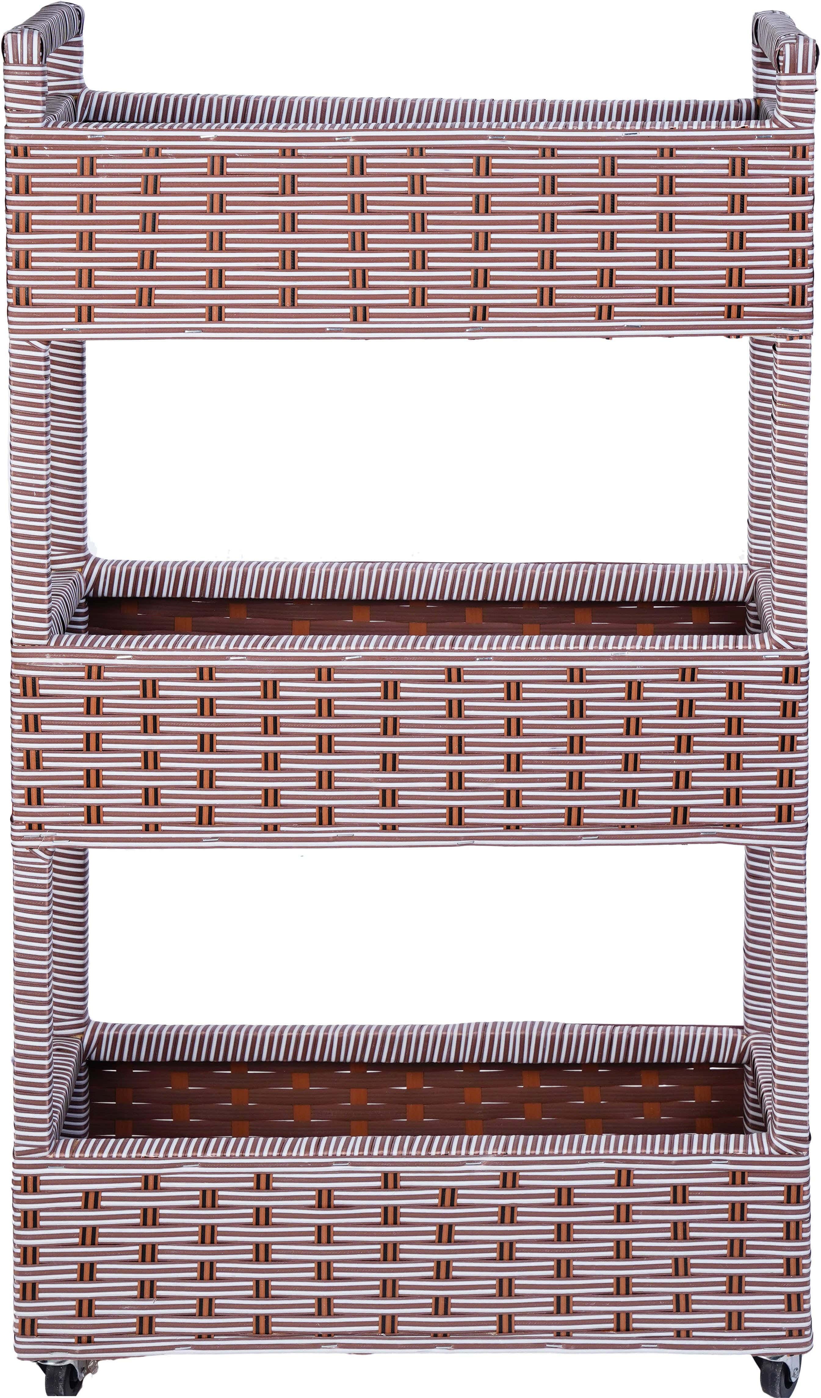Rectangular Wheeled Rattan Trolly, 3 Levels, 93×51×18 cm - Brown White