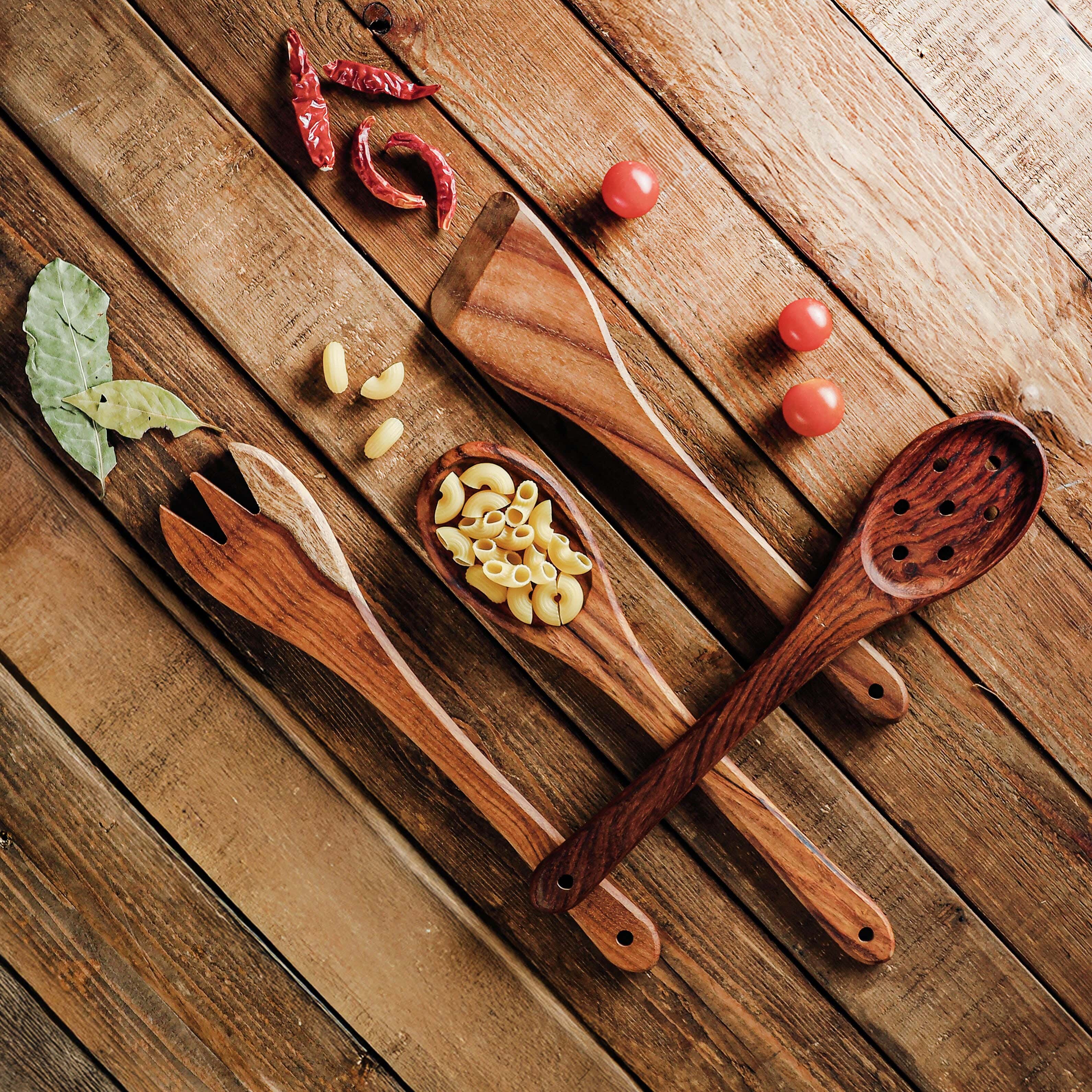 Elite Sarsooh Wood Serving Set, 4 Pieces , 32 Cm - Brown Beige