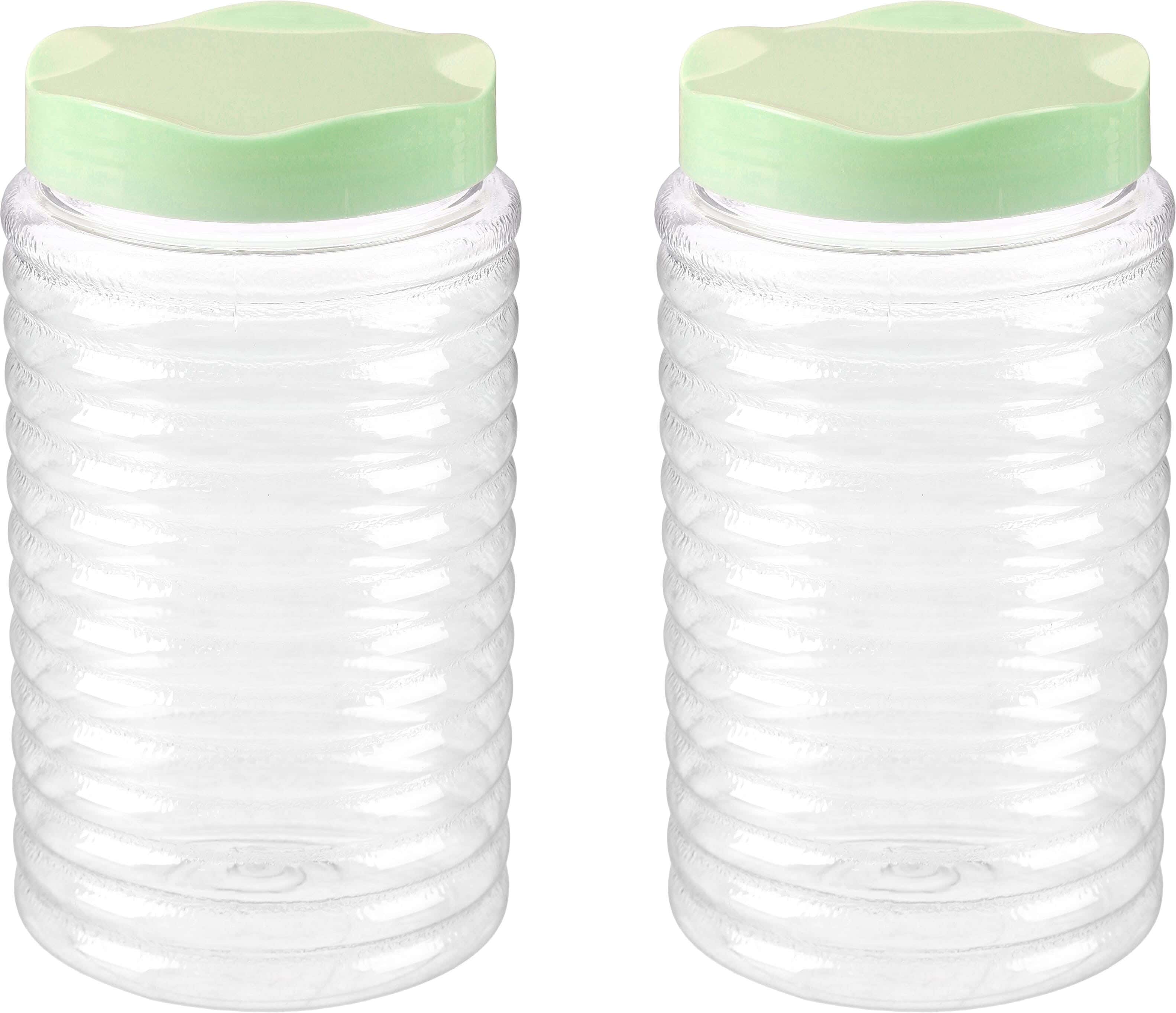 Winner Plast Plastic Storage Jar Set, 2 Pieces, 1.25 Liters - Clear Olive