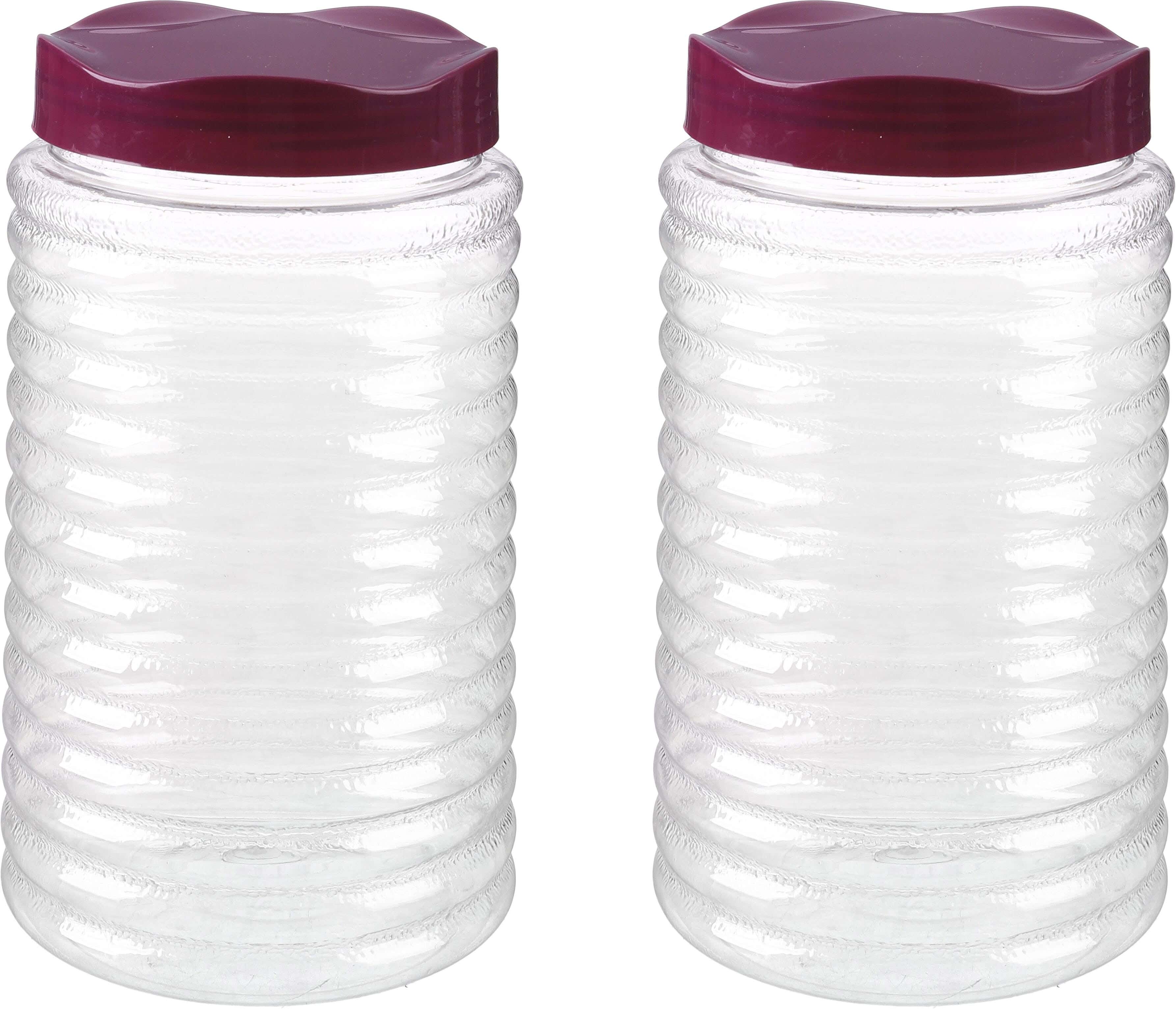 Winner Plast Plastic Storage Jar Set, 2 Pieces, 1.25 Liters - Clear Purple