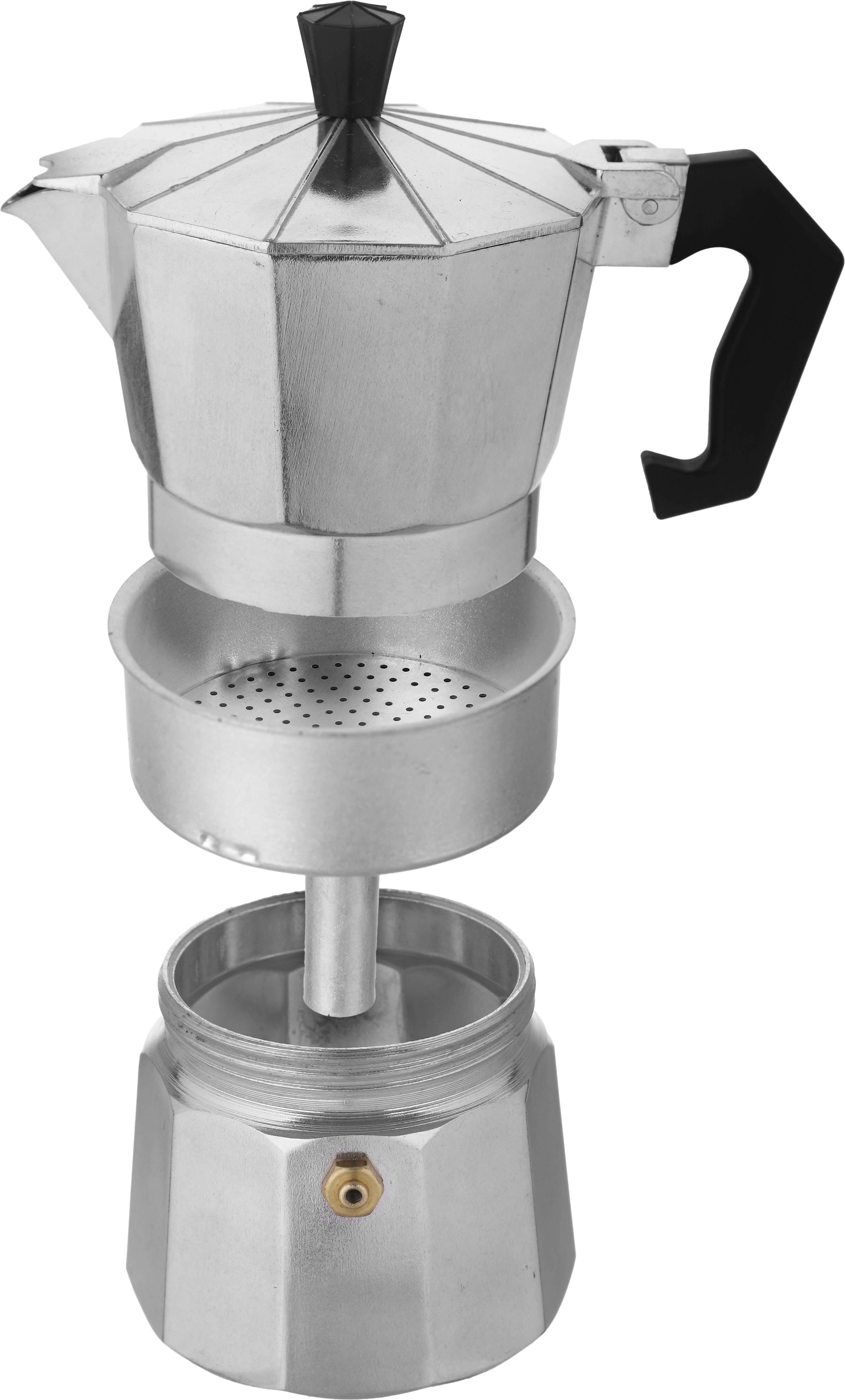 Aluminum Coffee Pot with Reservoir, internal filter, 3-Cup Capacity, Bakelite Handle, 15×15 cm - Silver