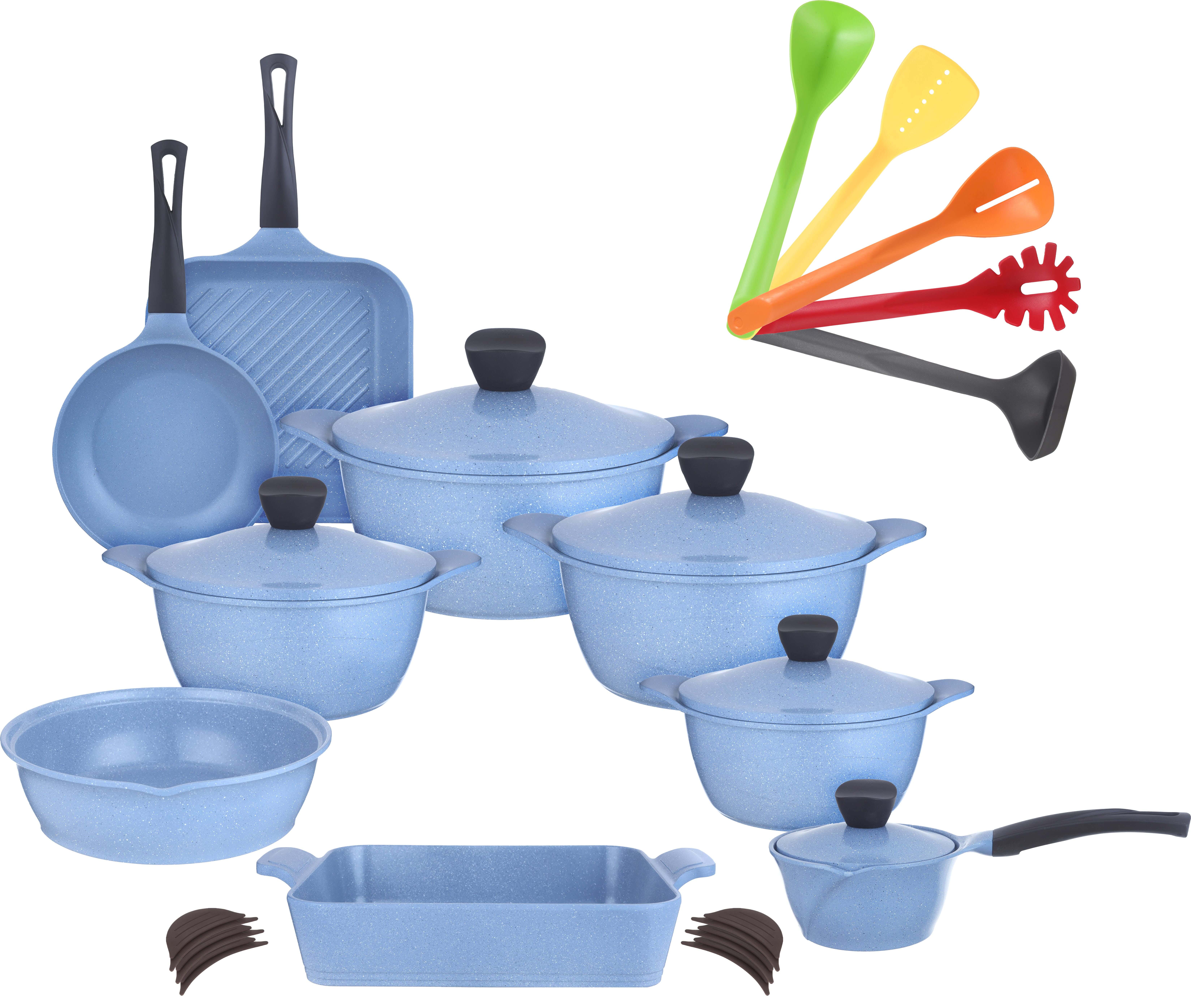 Master Wave Granite Pots Set, 25 Pieces - Light Blue