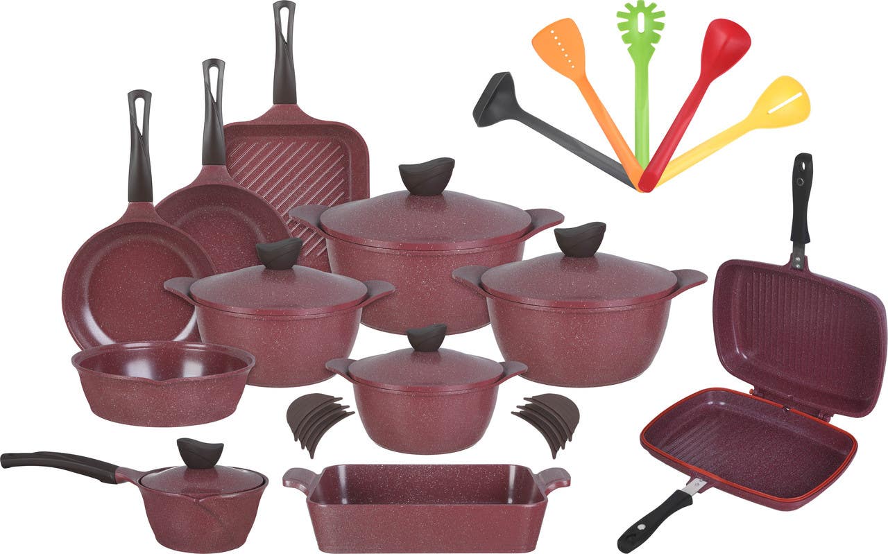 Master Granite Wave Pots Set, 28 Pieces - Mauve White