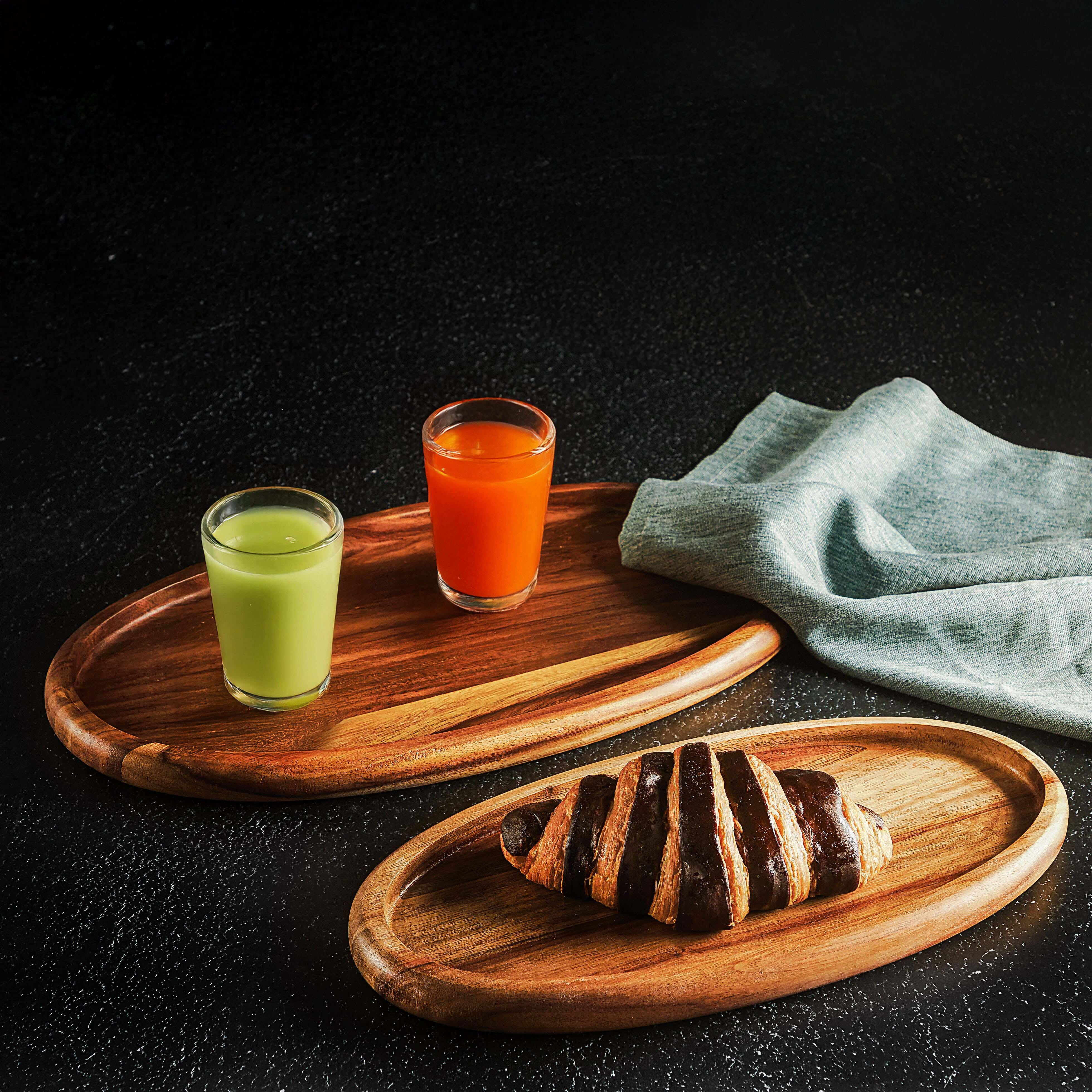 Elite Sarsooh Wood Oval Serving Tray Set, 2 Pieces - Brown