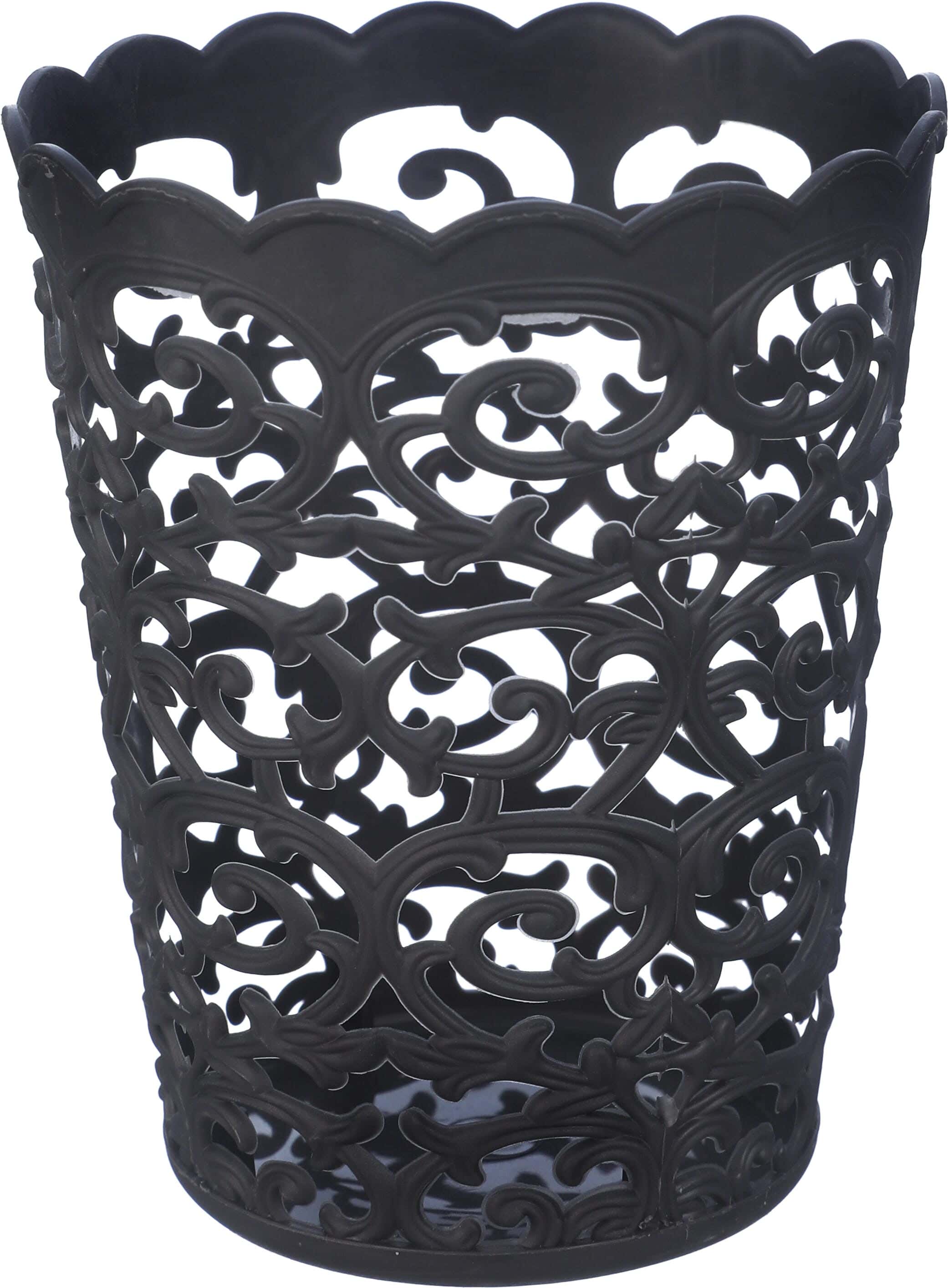 Plastic Round Decorative Office Basket, 10×12 cm - Dark Grey