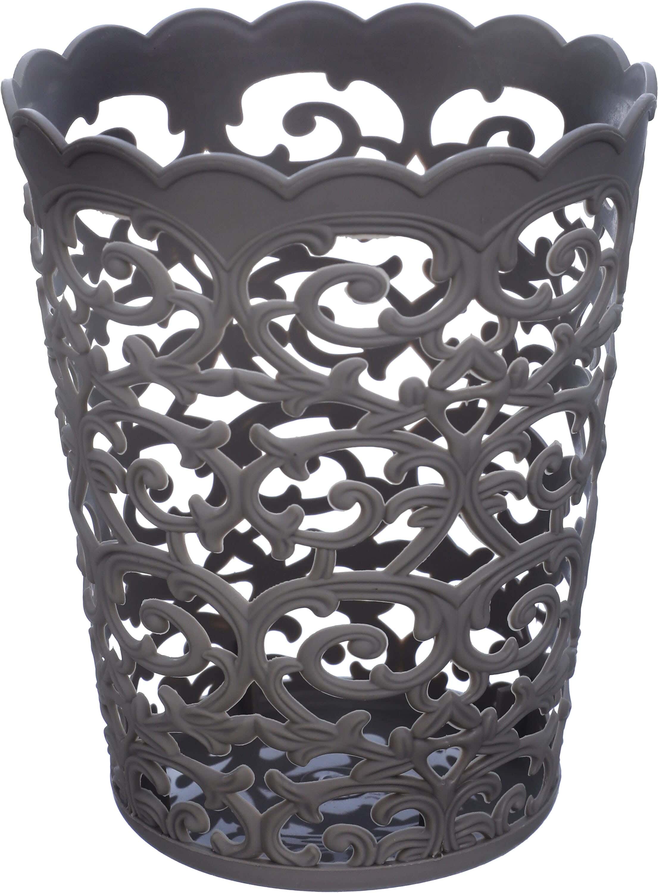Plastic Round Decorative Office Basket, 10×12 cm - Grey