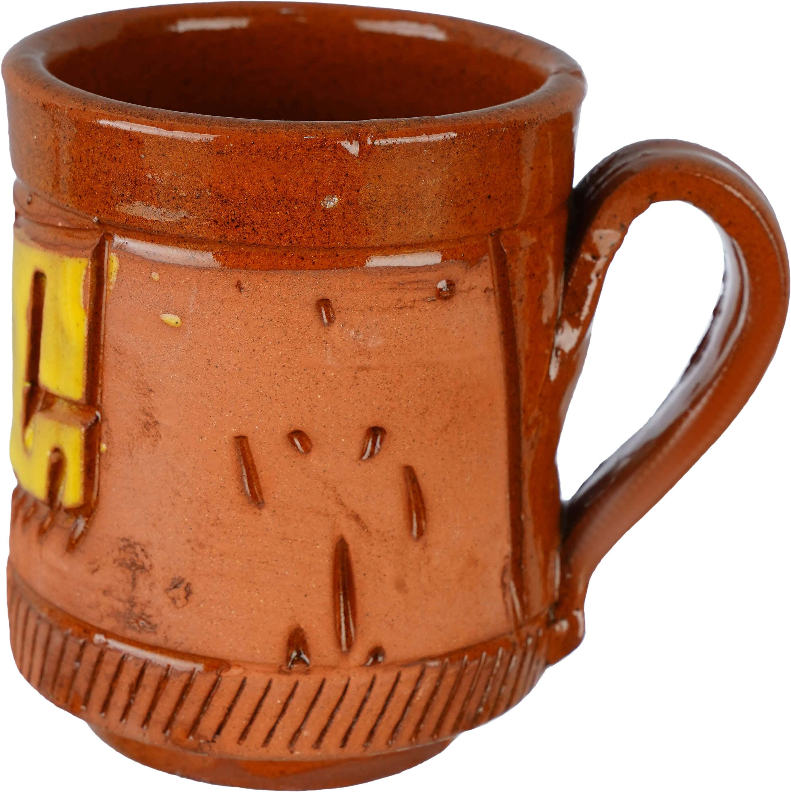 Pottery Mug Rustic Design, 7x9 cm - Brown Yellow