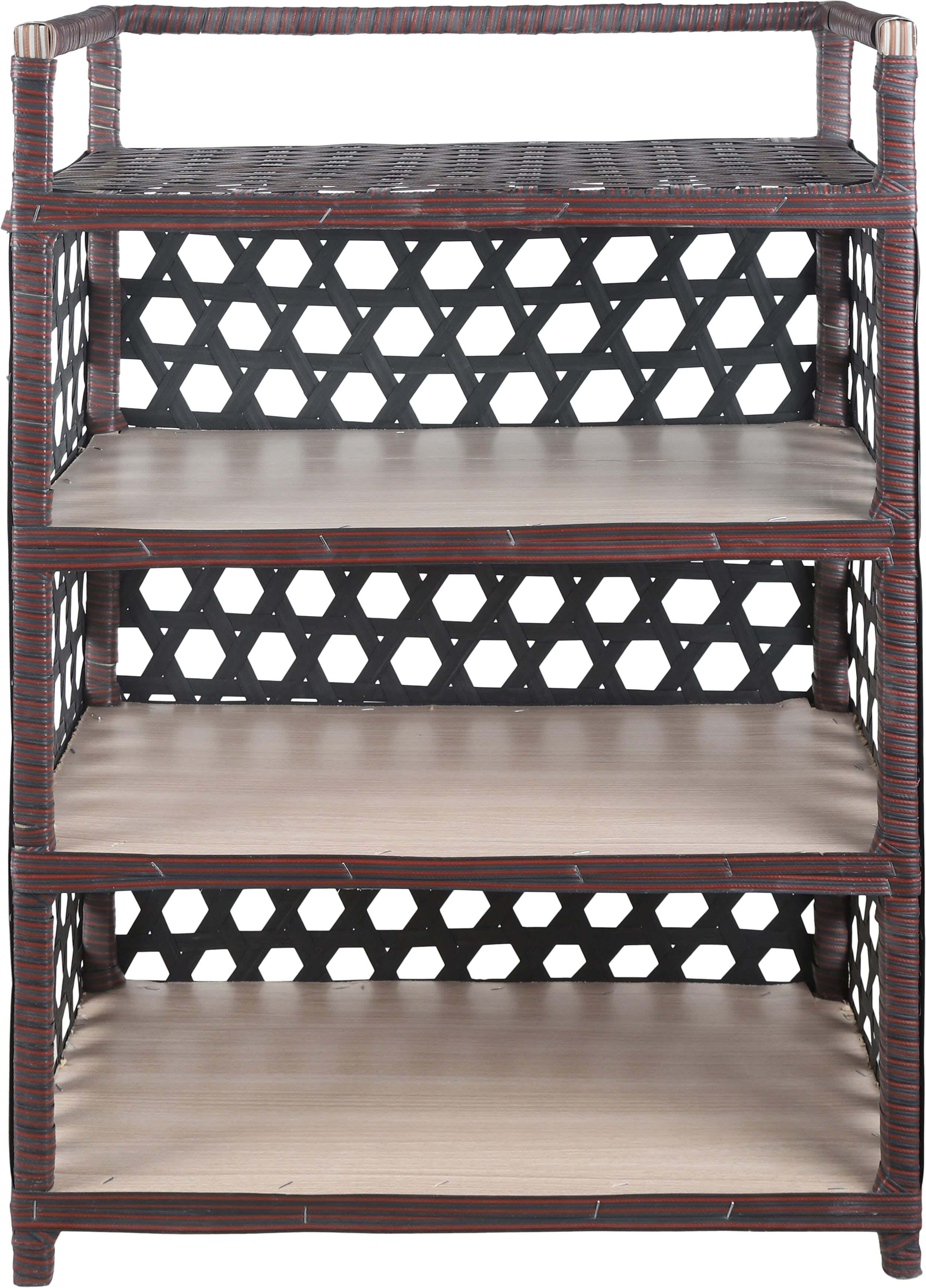 Rattan Shoe Rack, 4 Levels, 80×35×60 cm - Red Black