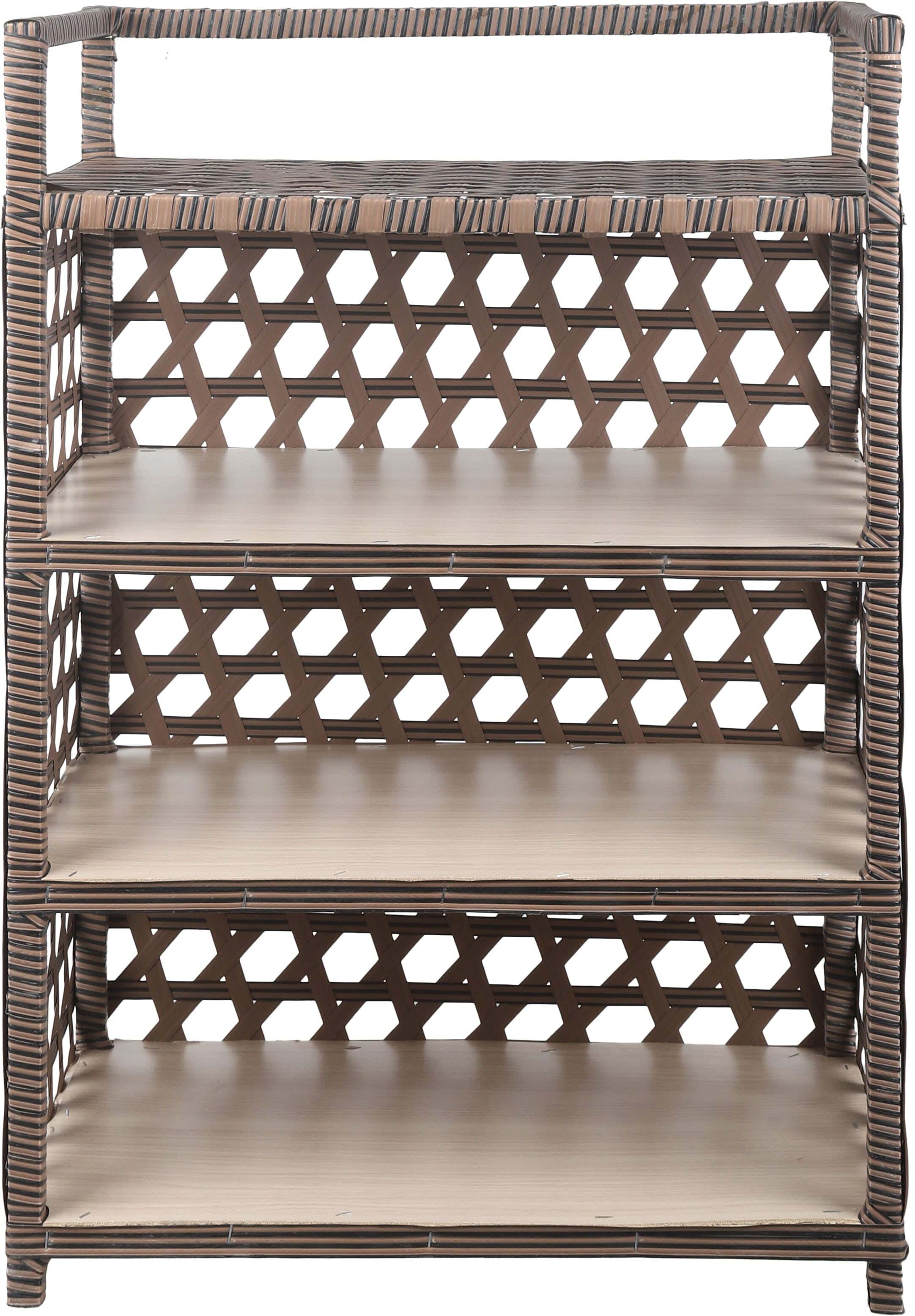Rattan Shoe Rack, 4 Levels, 80×35×60 cm - Brown Black