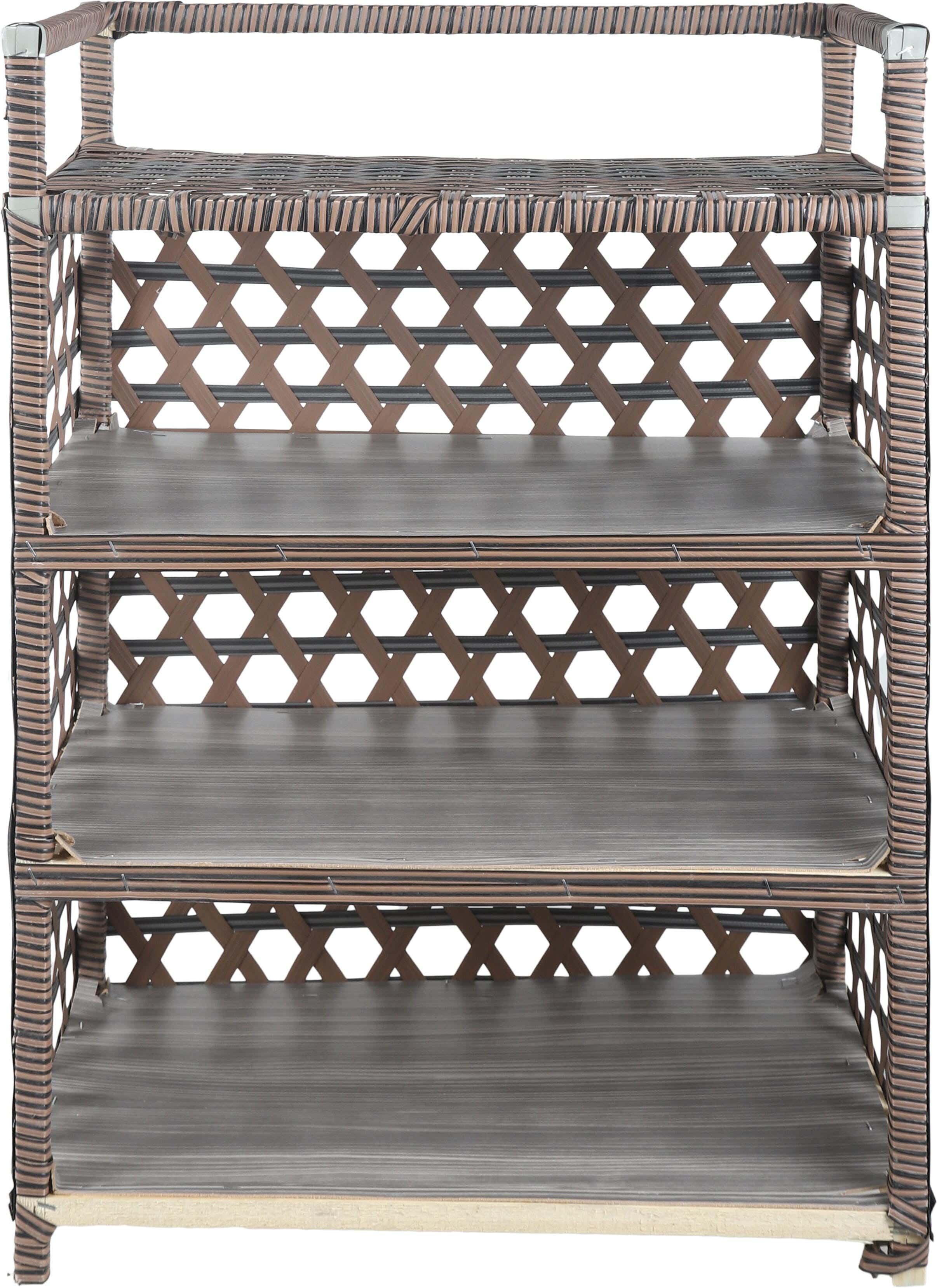 Rattan Shoe Rack, 4 Levels, 80×35×60 cm - Brown Black
