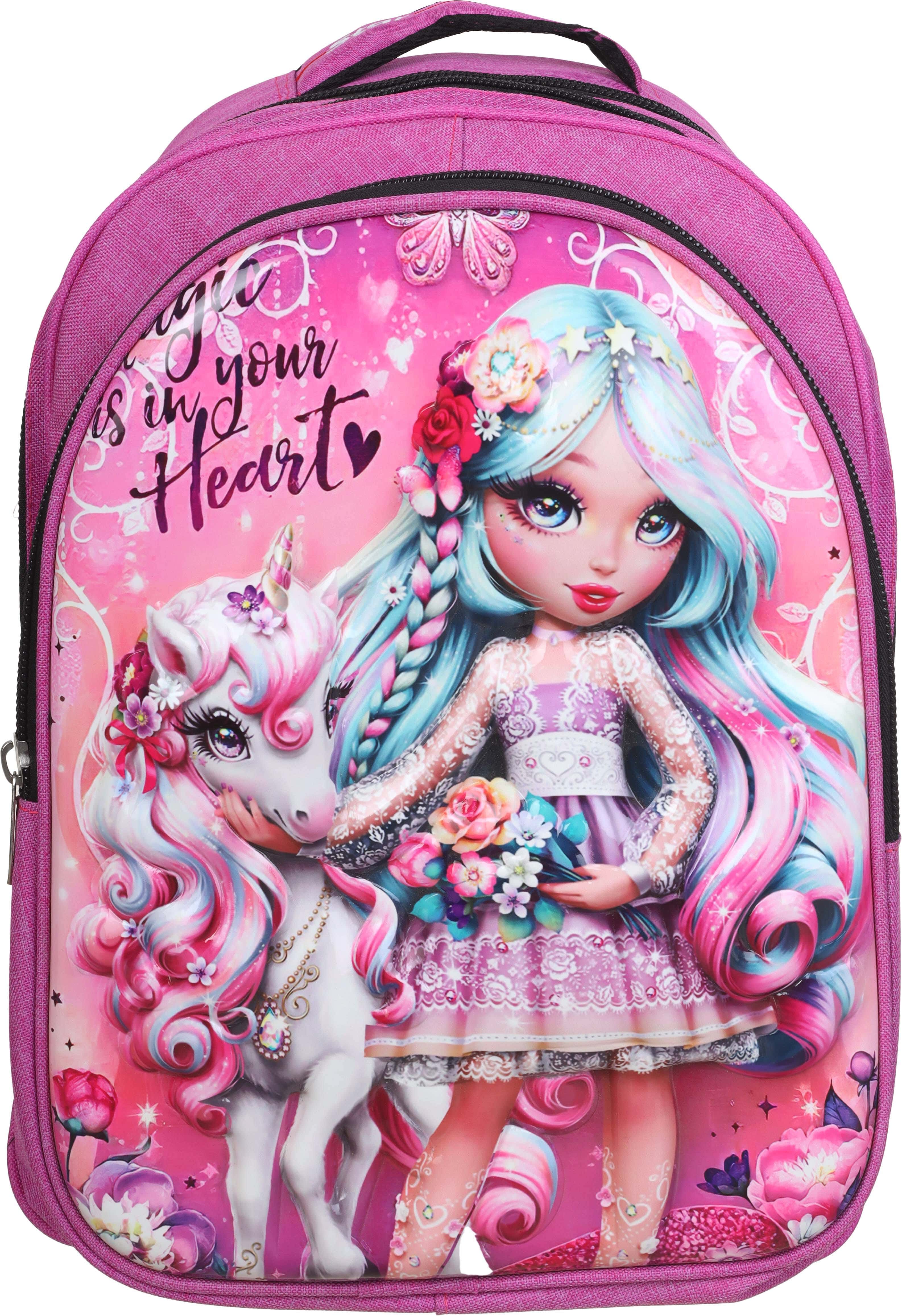 Star Fabric School Backpack for Girls, 39×30 cm, 3 Zippers - Multicolor