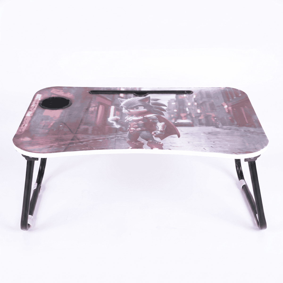 Alaalmia 3D Wood Laptop Table with Metal Legs, Easy to Fold, 60×40×28 cm - Multicolor