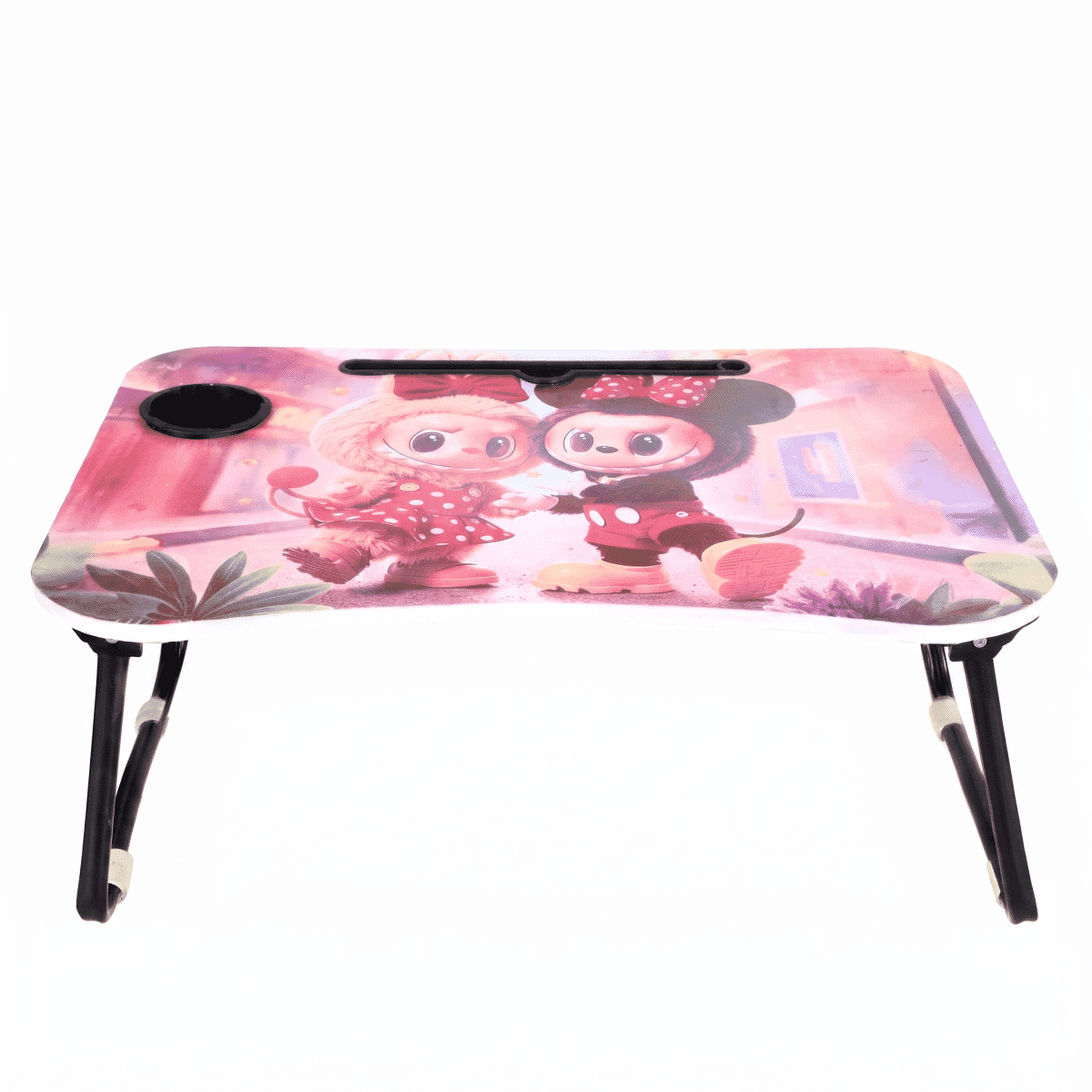 Alaalmia 3D Wood Laptop Table with Metal Legs, Easy to Fold, 60×40×28 cm - Multicolor