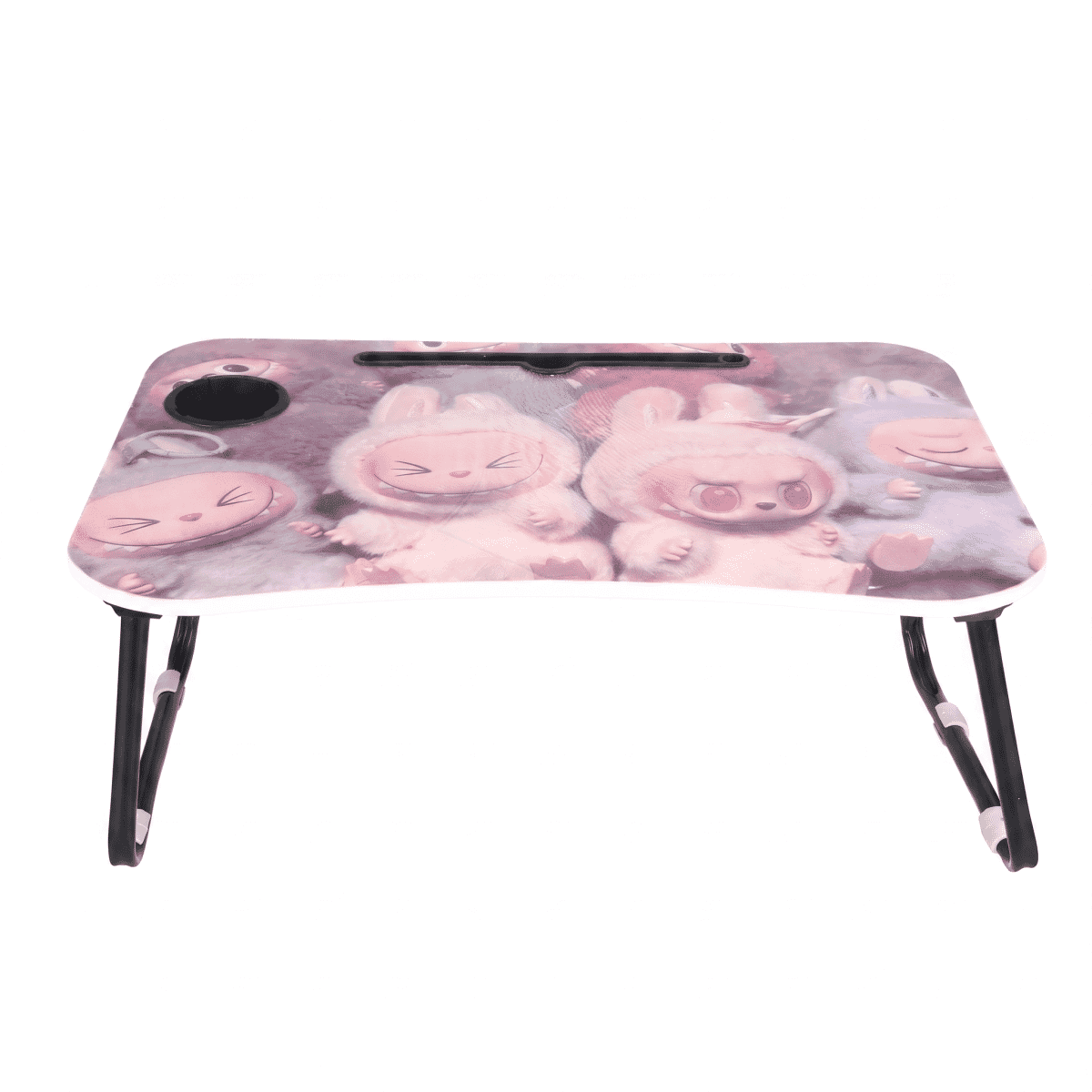 Alaalmia 3D Wood Laptop Table with Metal Legs, Easy to Fold, 60×40×28 cm - Multicolor