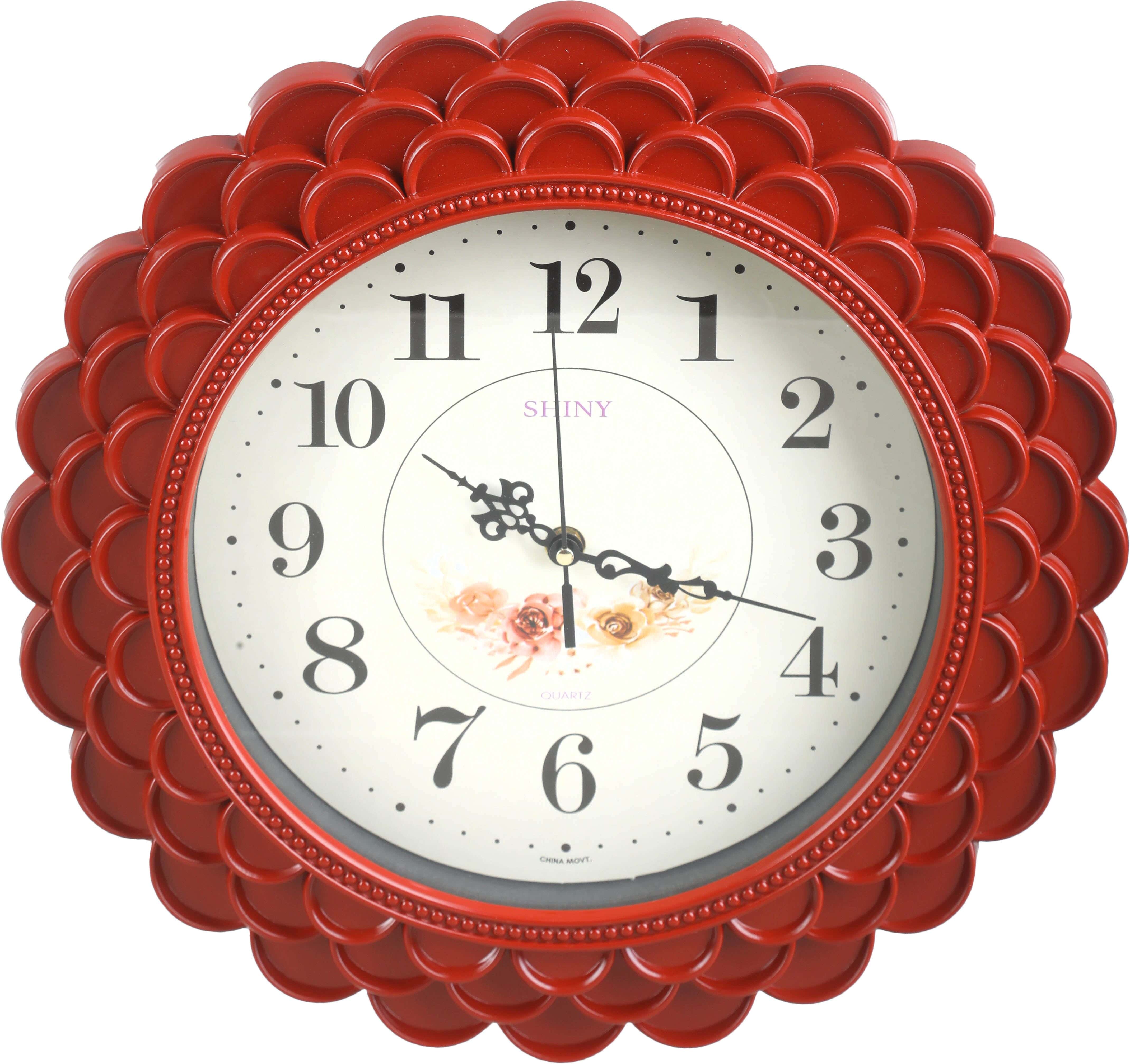 Round plastic wall clock, 38 cm - Dark Red White