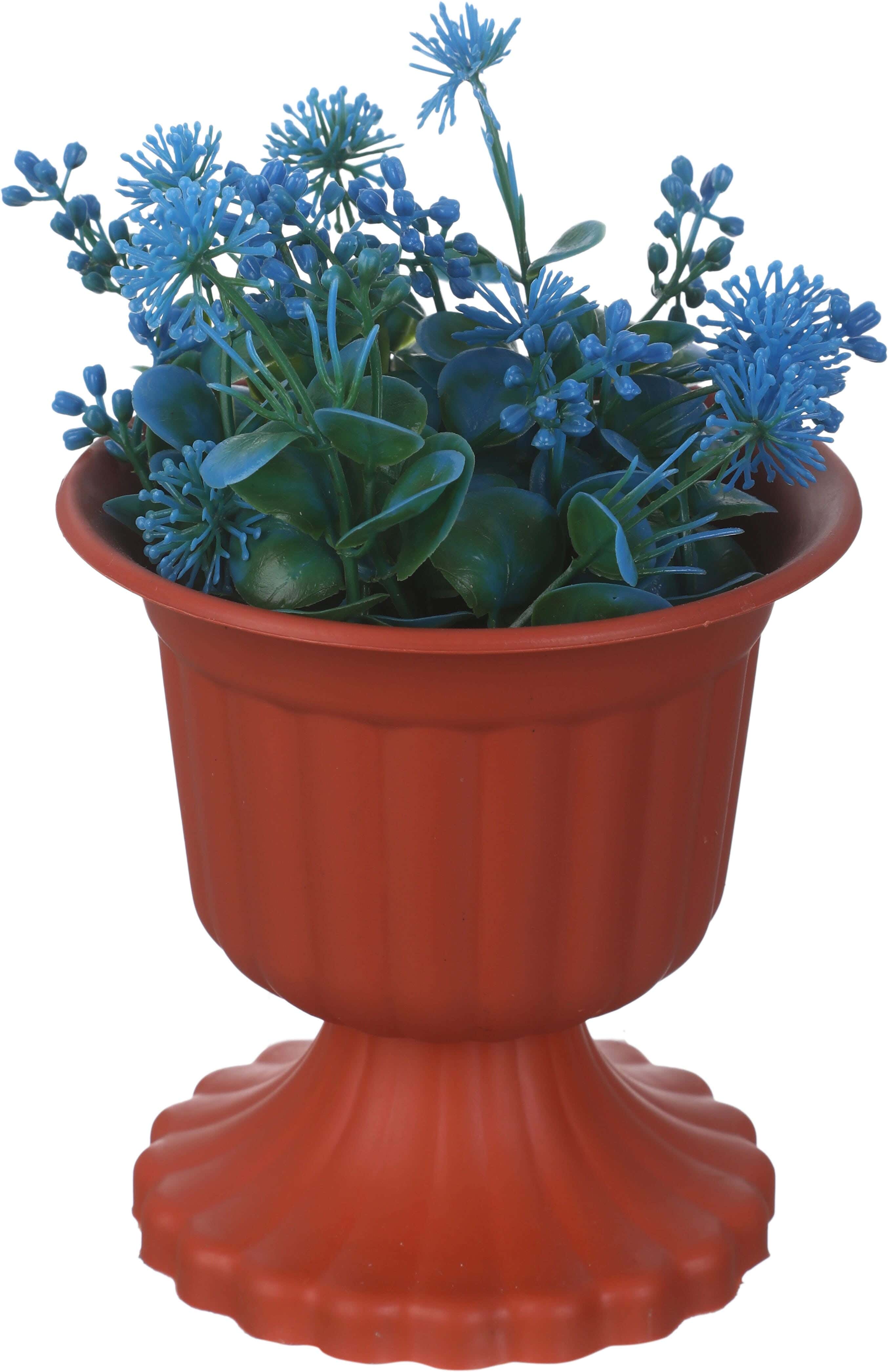 Round Plastic Vase, Cup Shaped, 11×12 cm - Brown Blue