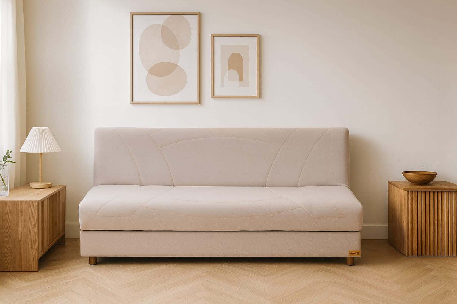Aldora Tango Multi-Functional Sofa Bed, Beech Wood and Linen Fabric, 3-Seater, 180×75×80 cm - Light Beige